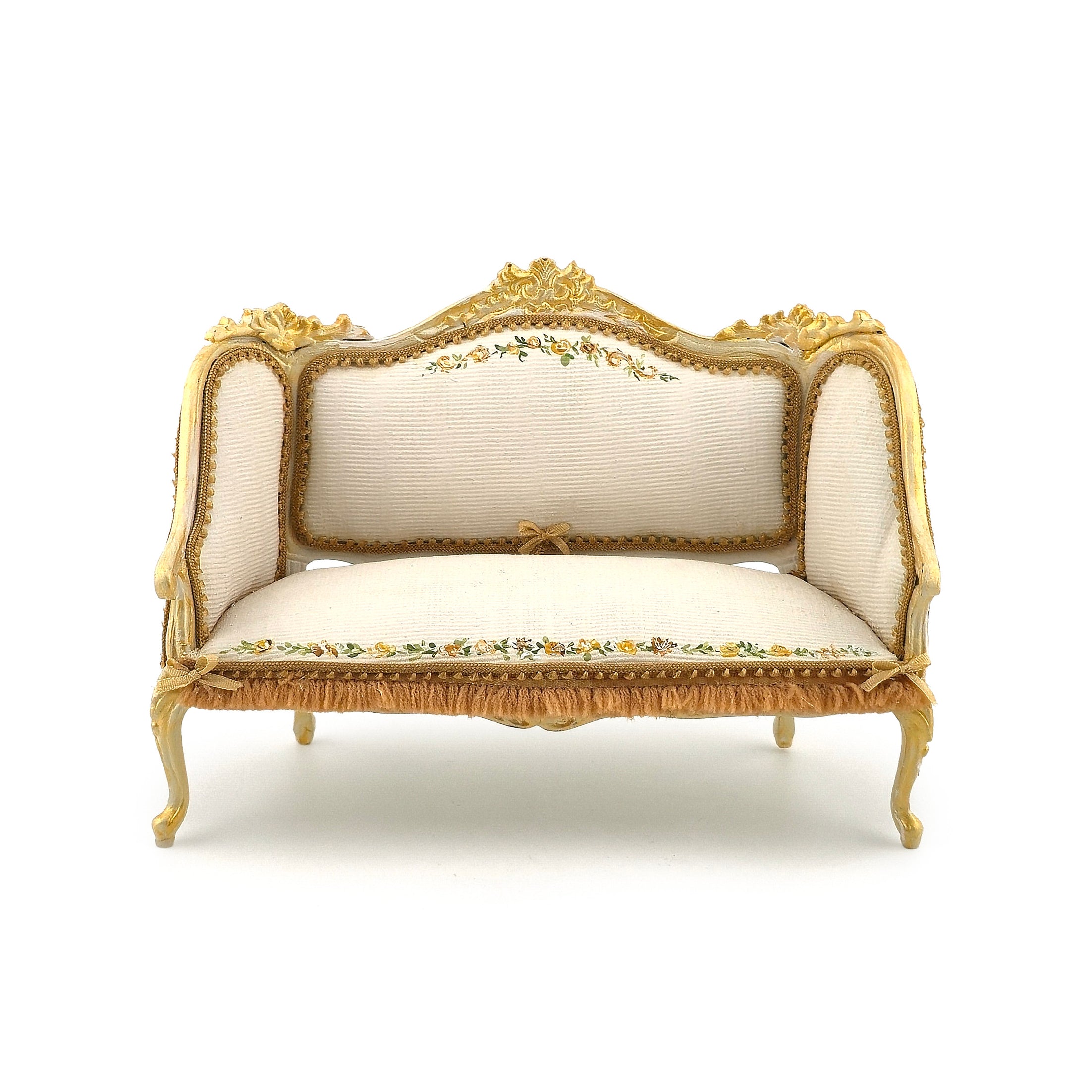 Aurearte Spain Hand Painted Louis XV Rococo Canapé Sofa with Silk Fringe