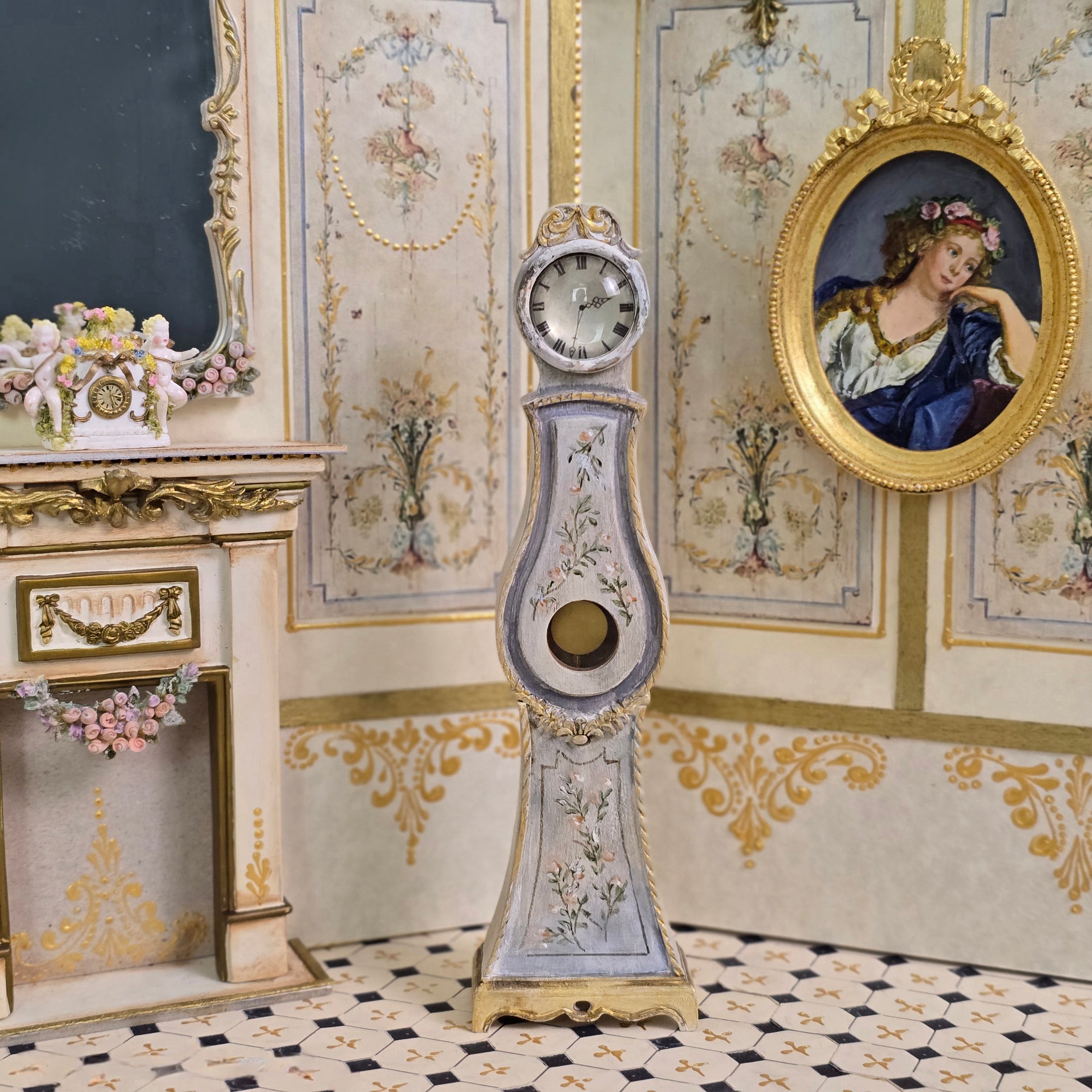 Aurearte Spain Hand-Painted Swedish Mora Clock Dollhouse Miniature