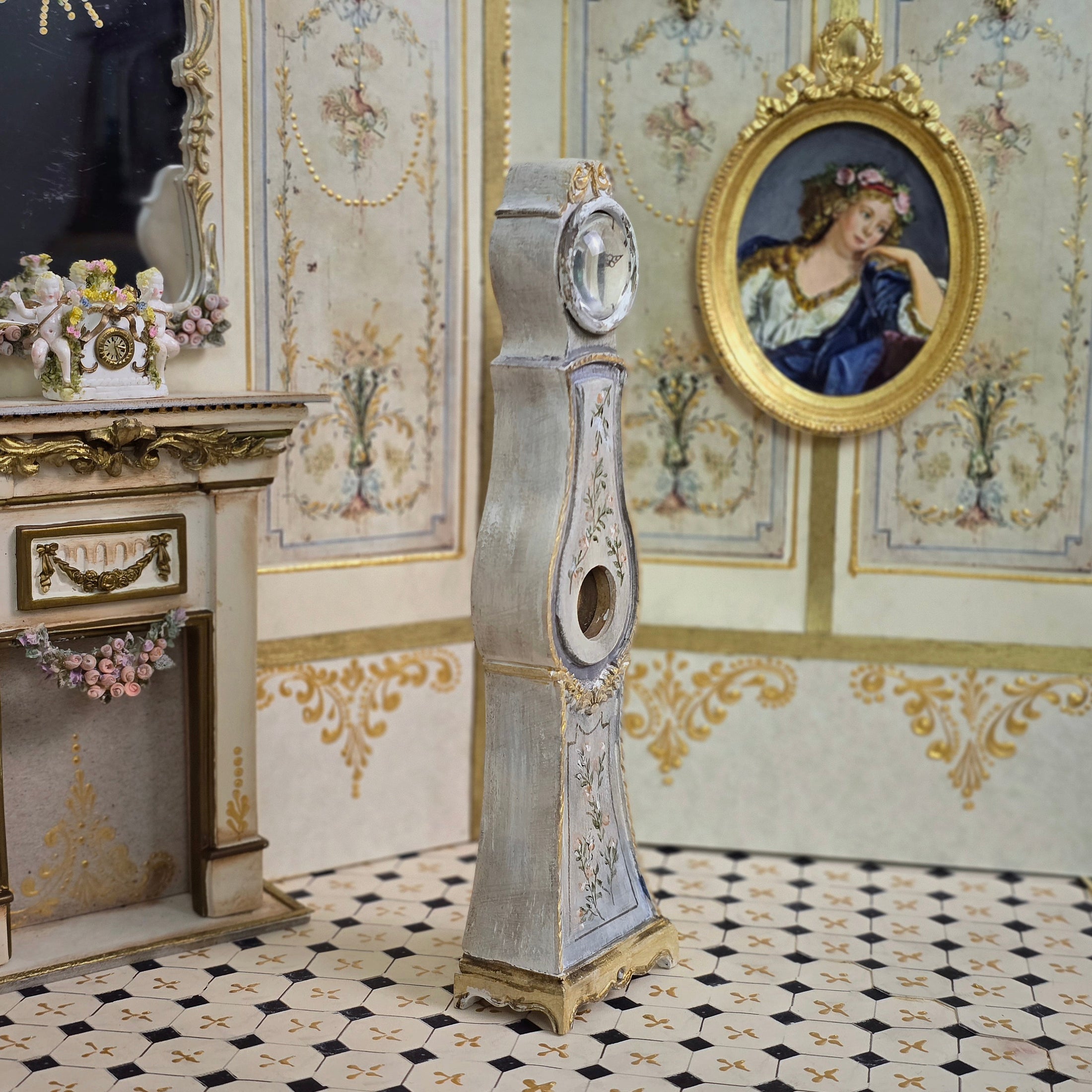 Aurearte Spain Hand-Painted Swedish Mora Clock Dollhouse Miniature