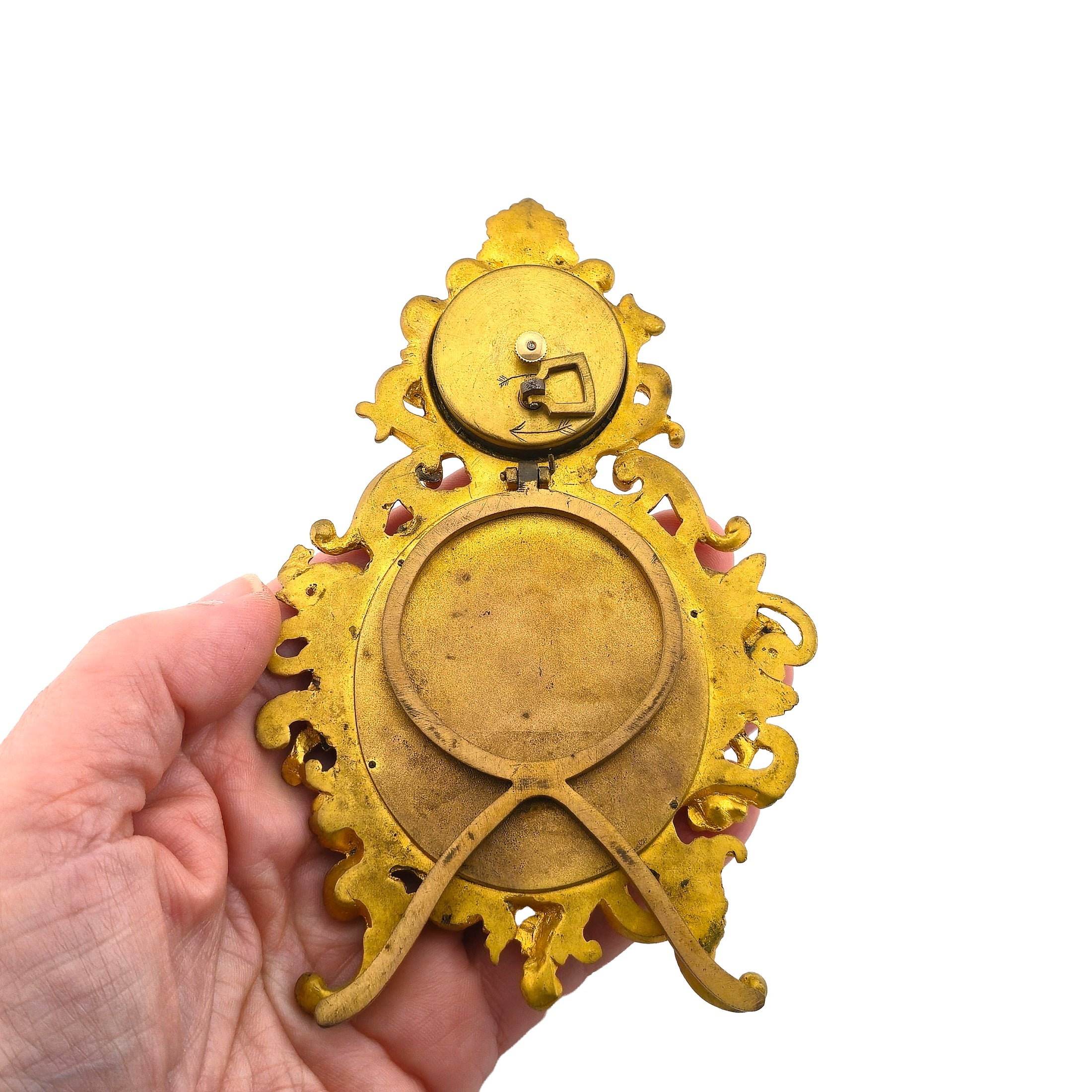 Antique Austrian Working Viennese Rococo Bronze Enamel Miniature Clock