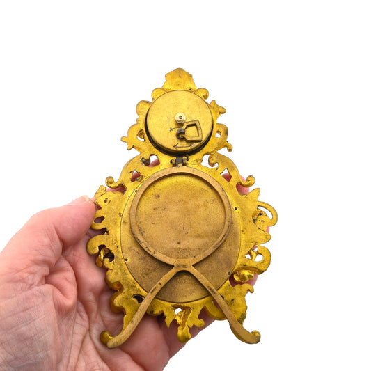 Antique Austrian Working Viennese Rococo Bronze Enamel Miniature Clock