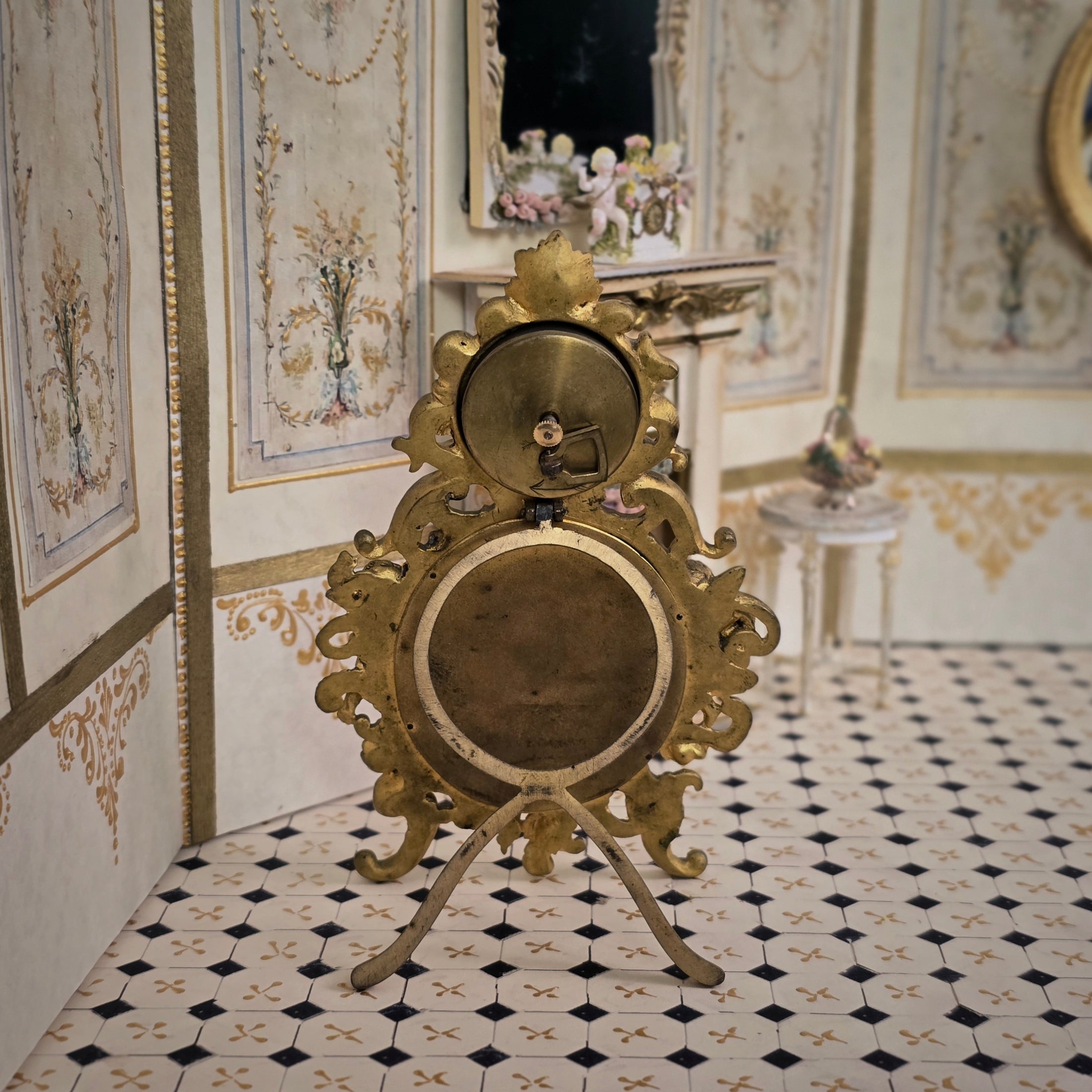 Antique Austrian Working Viennese Rococo Bronze Enamel Miniature Clock