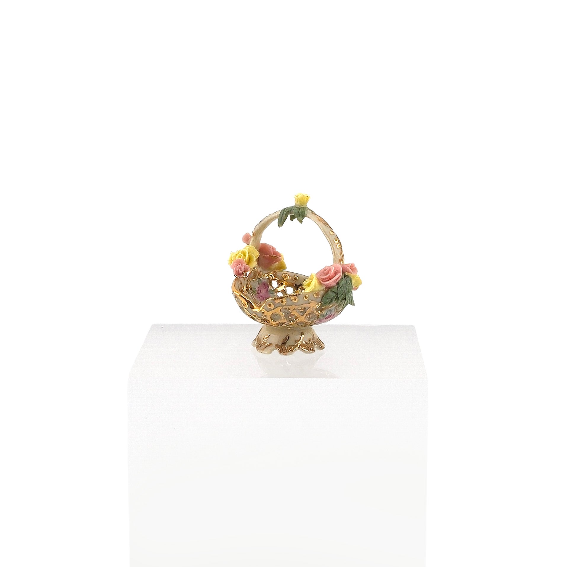 Marsha Hedrick Porcelain Openwork Floral Basket Dollhouse Miniature