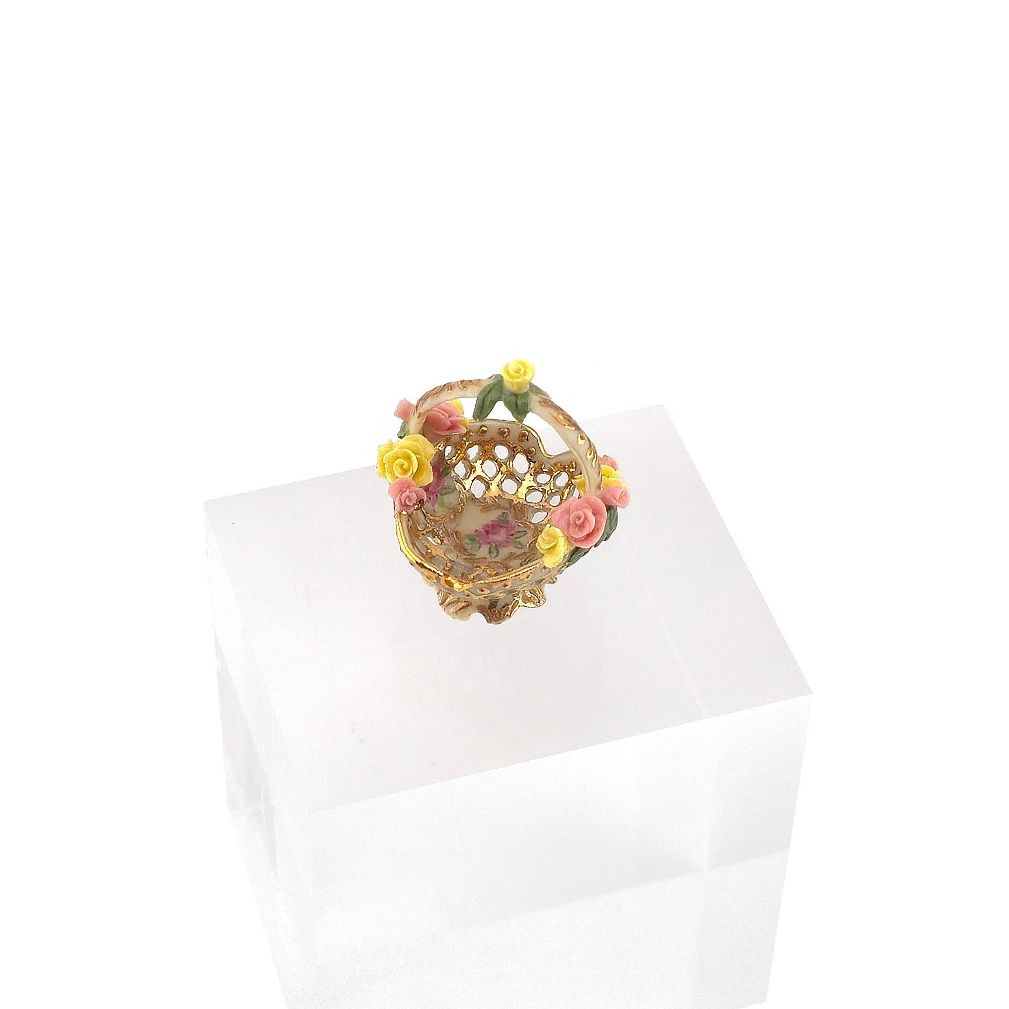 Marsha Hedrick Porcelain Openwork Floral Basket Dollhouse Miniature