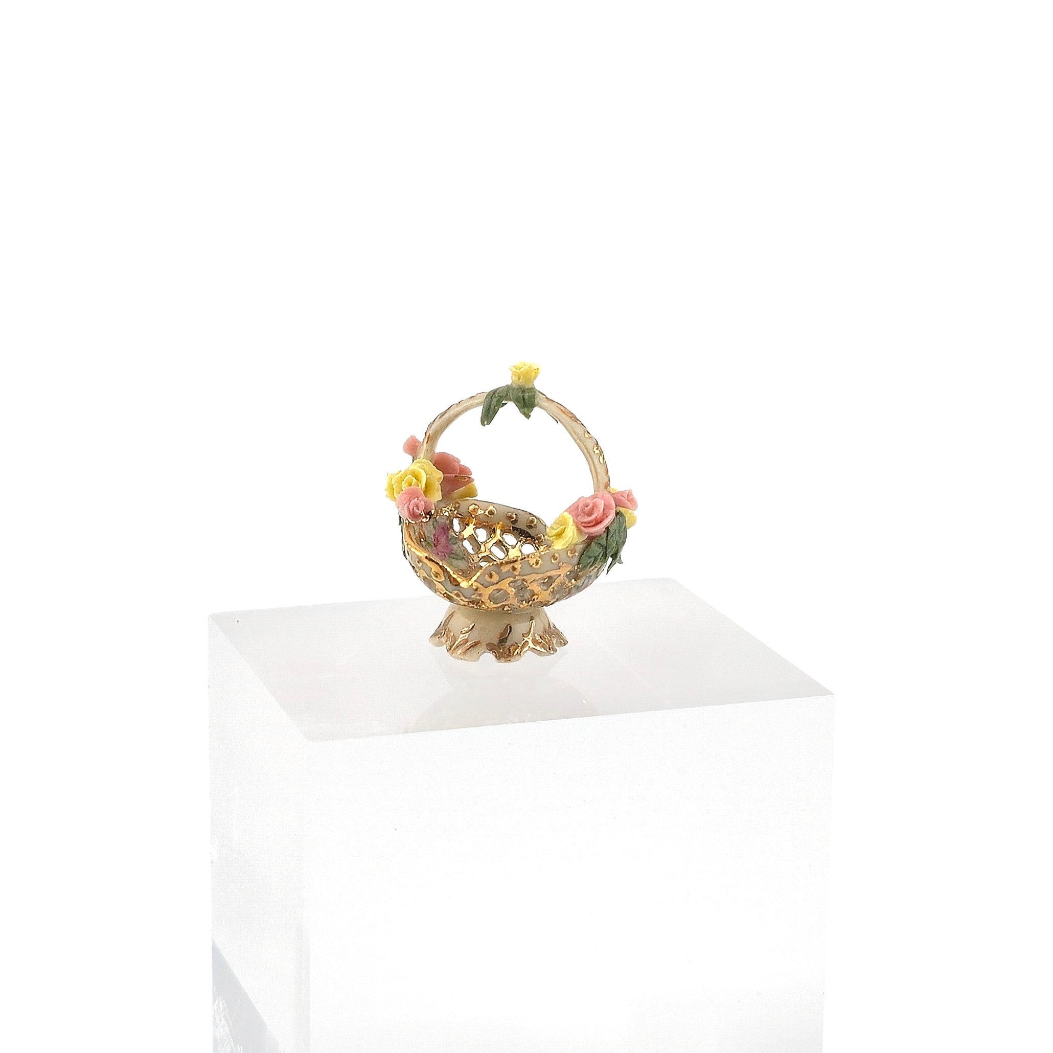Marsha Hedrick Porcelain Openwork Floral Basket Dollhouse Miniature