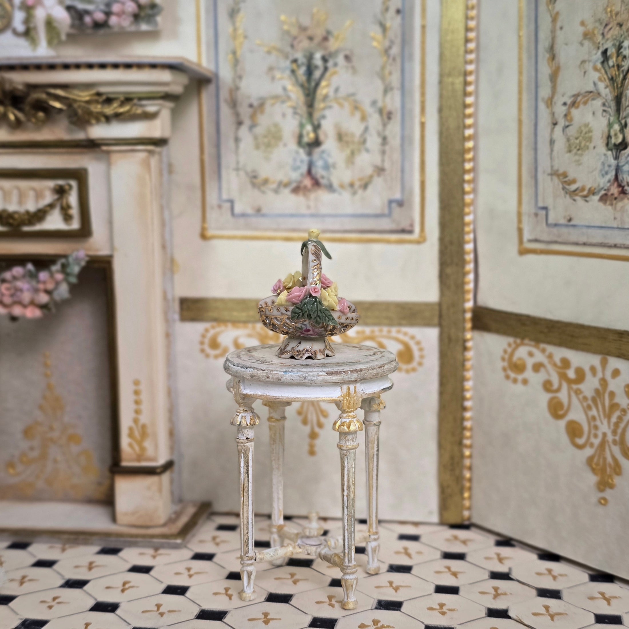 Marsha Hedrick Porcelain Openwork Floral Basket Dollhouse Miniature
