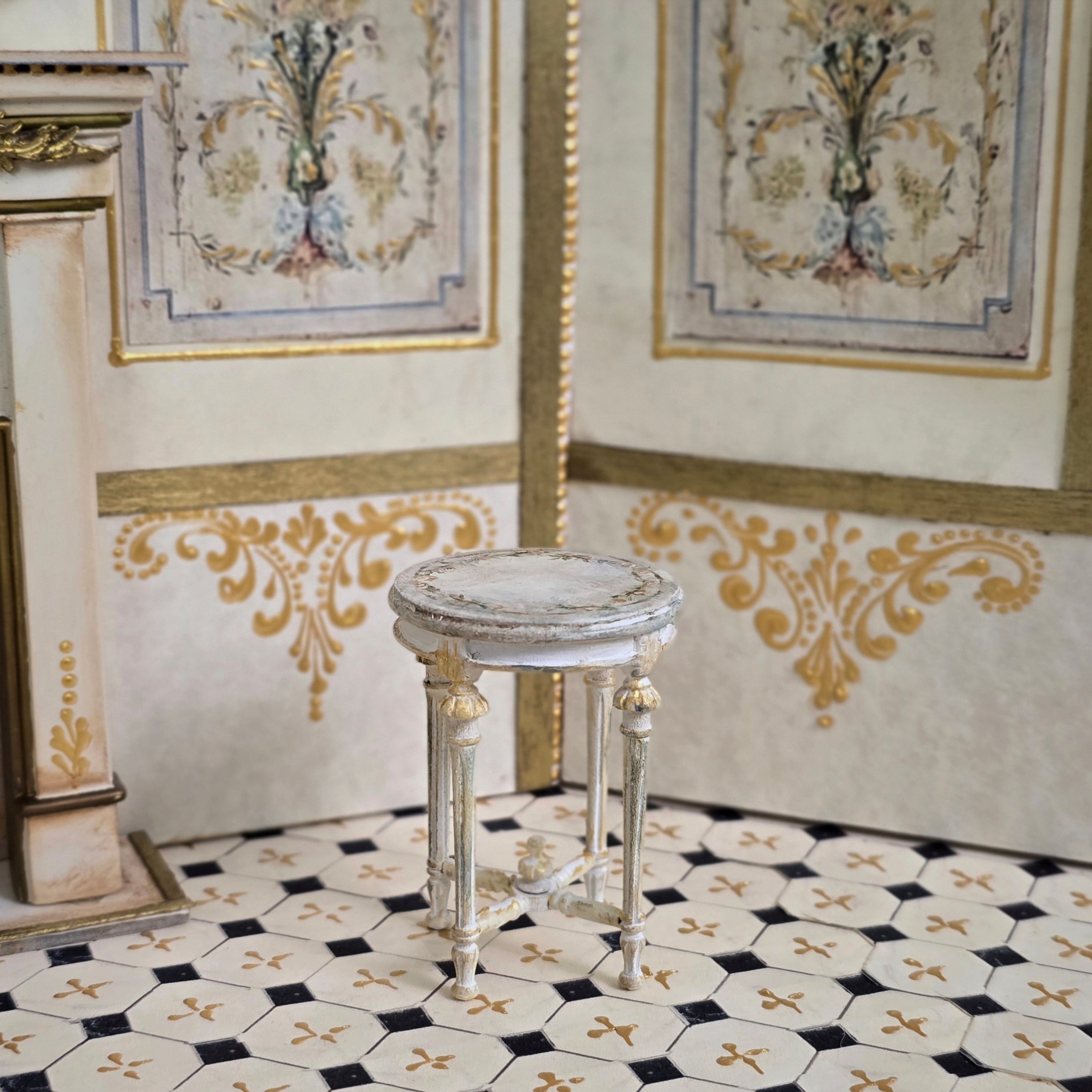 Aurearte Hand Painted Louis XVI Gueridon Side Table Dollhouse Miniature