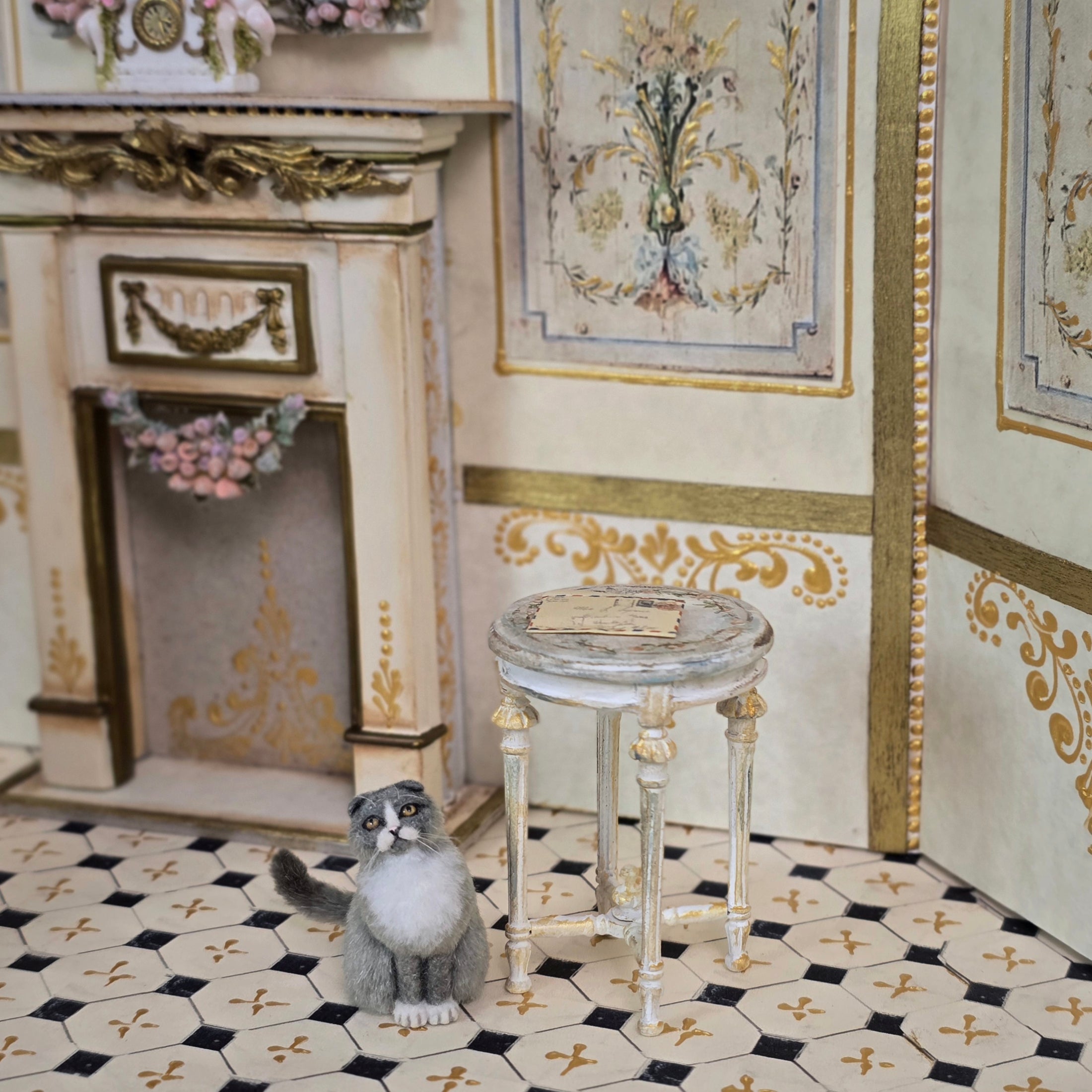 Aurearte Hand Painted Louis XVI Gueridon Side Table Dollhouse Miniature