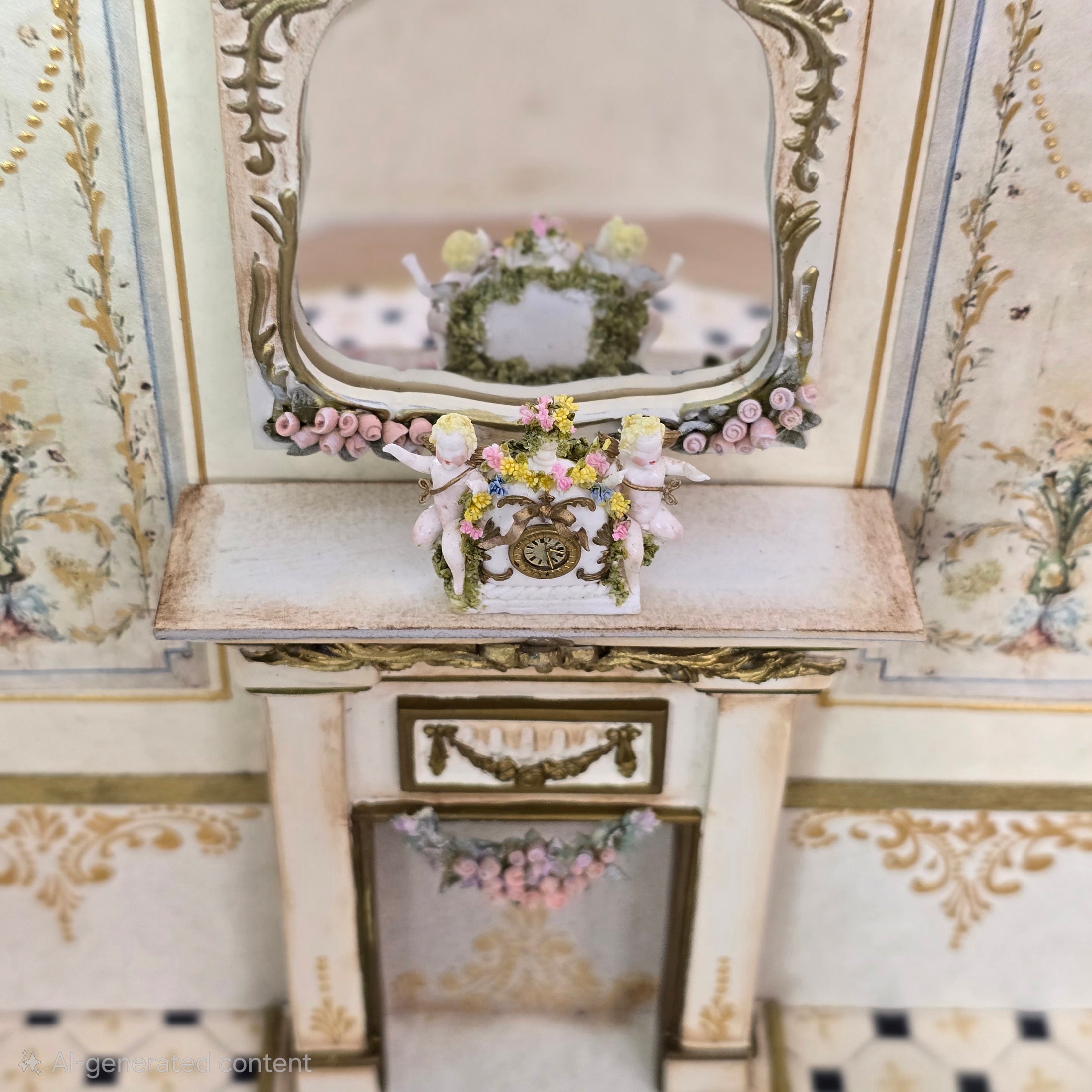 Maria Victoria Heredia Guerbos Cherub Mantel Clock Dollhouse Miniature