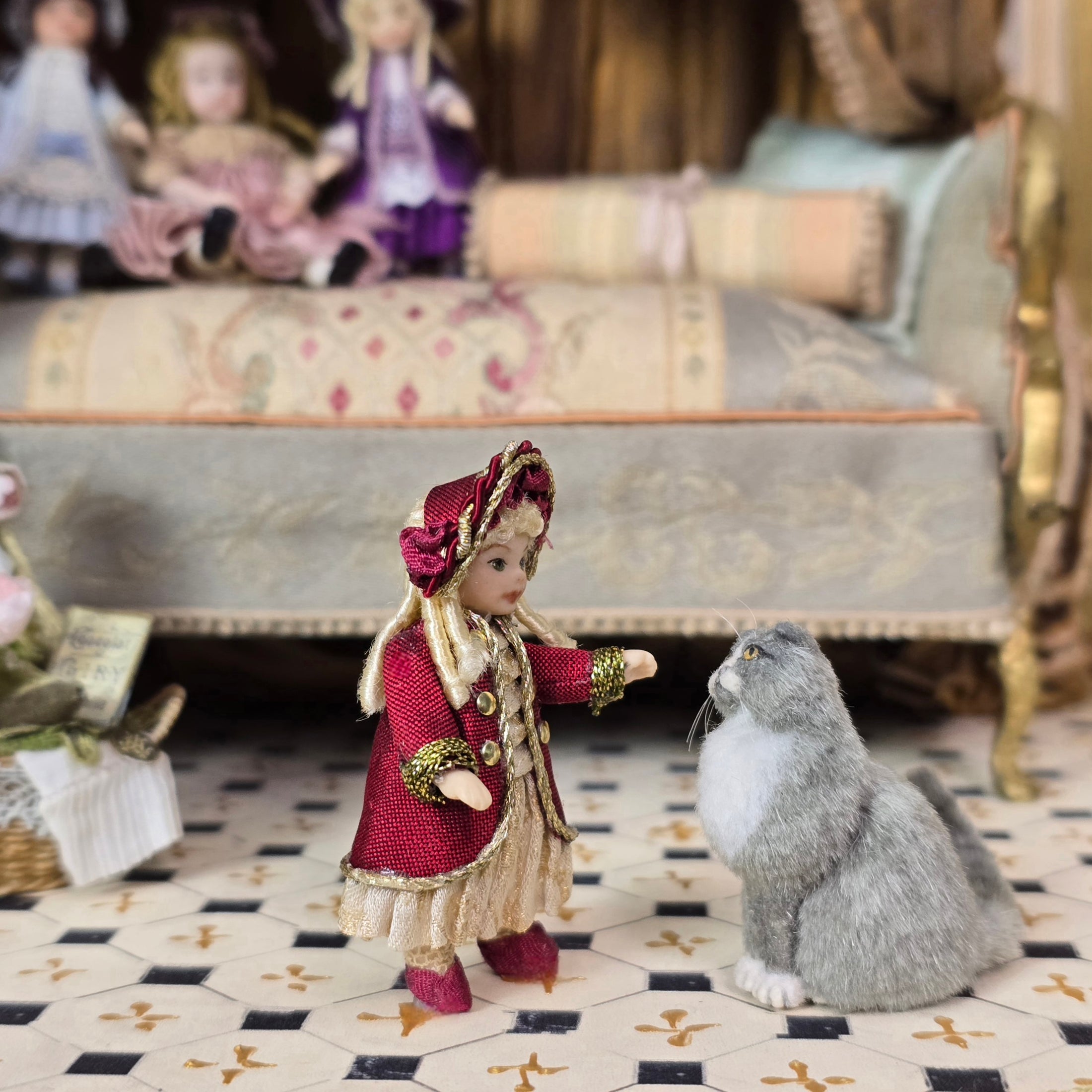 Diane Yunnie "Noelle" Victorian Porcelain Companion Doll for Child Burgundy Silk