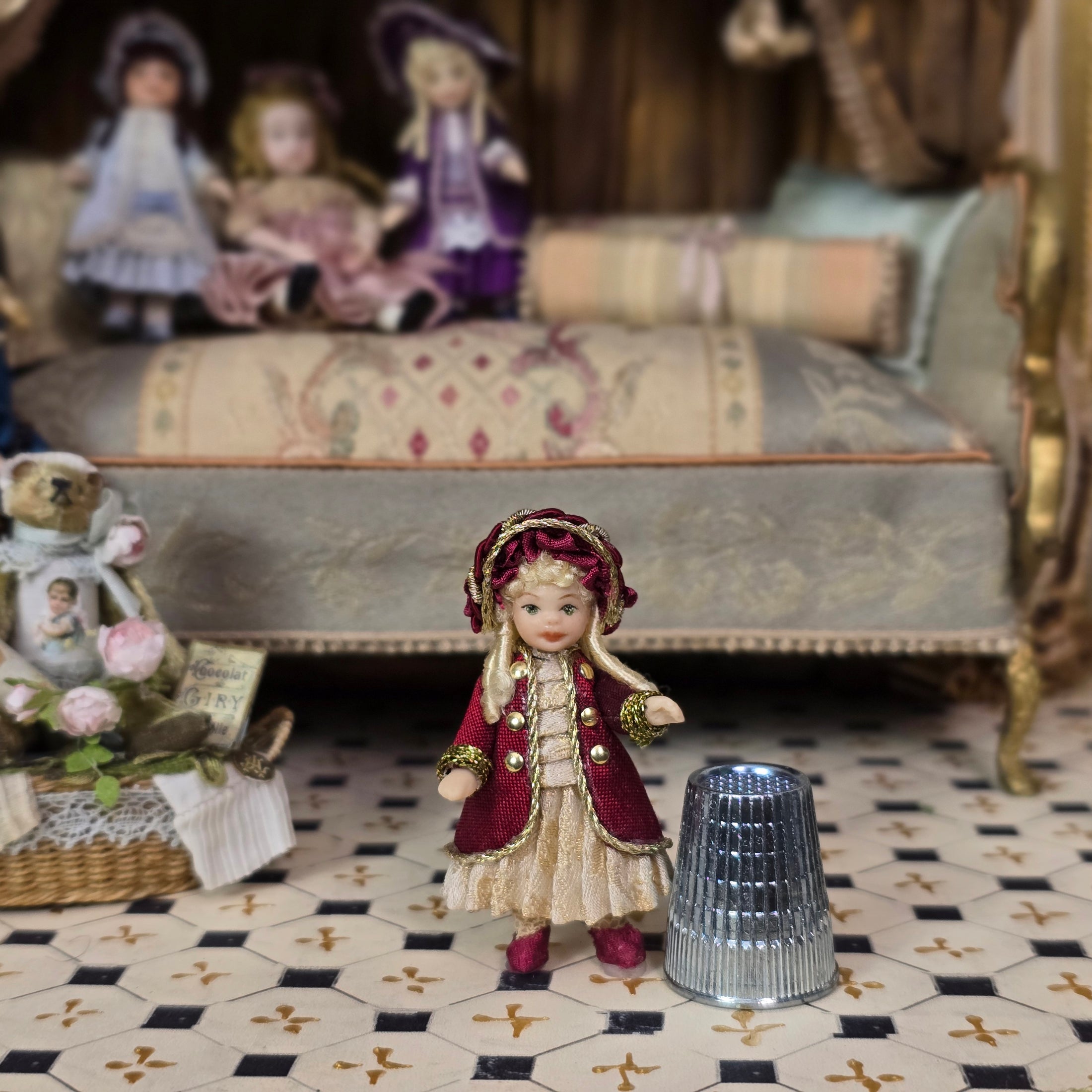 Diane Yunnie "Noelle" Victorian Porcelain Companion Doll for Child Burgundy Silk