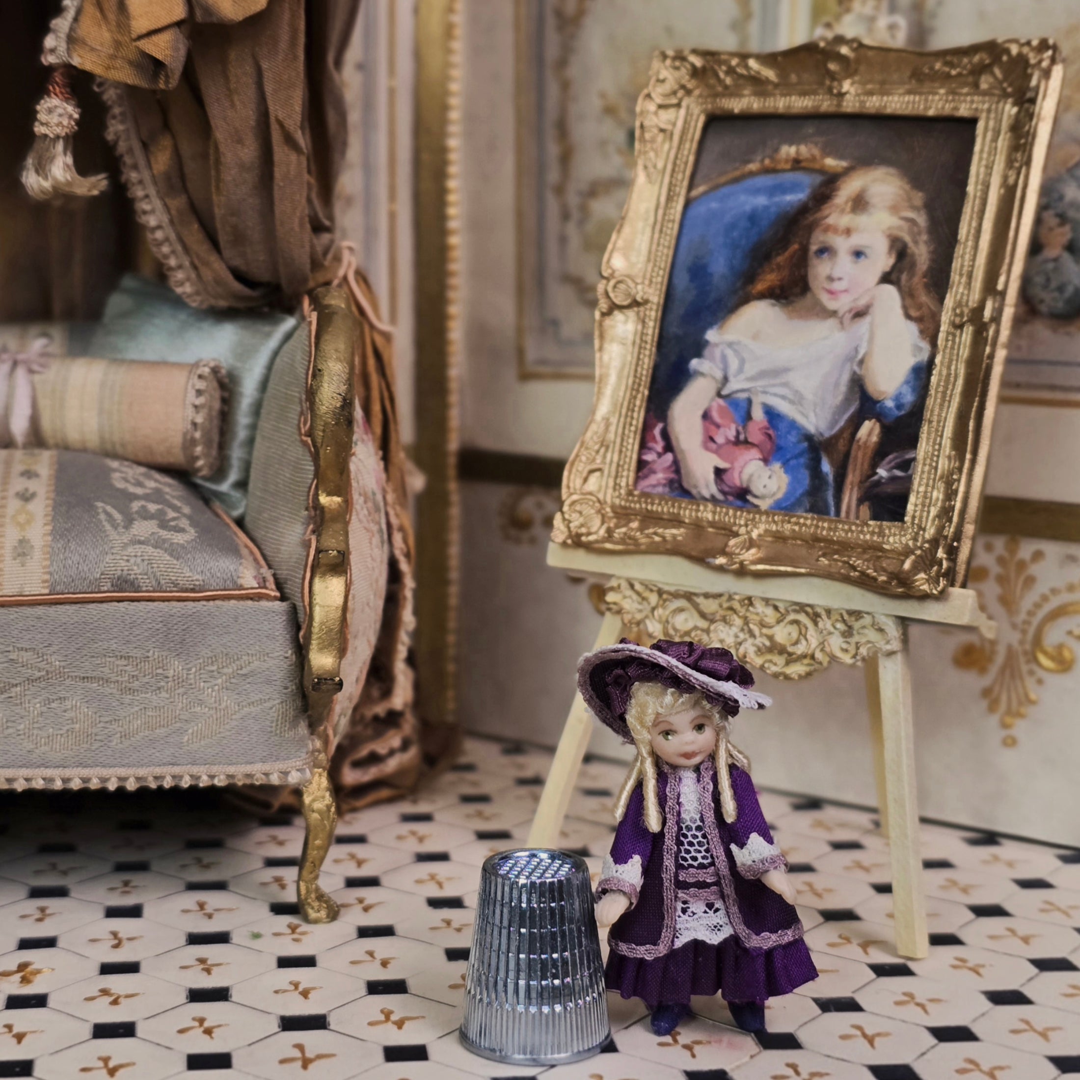 Diane Yunnie Porcelain Companion Doll for Child, Purple Edwardian Girl