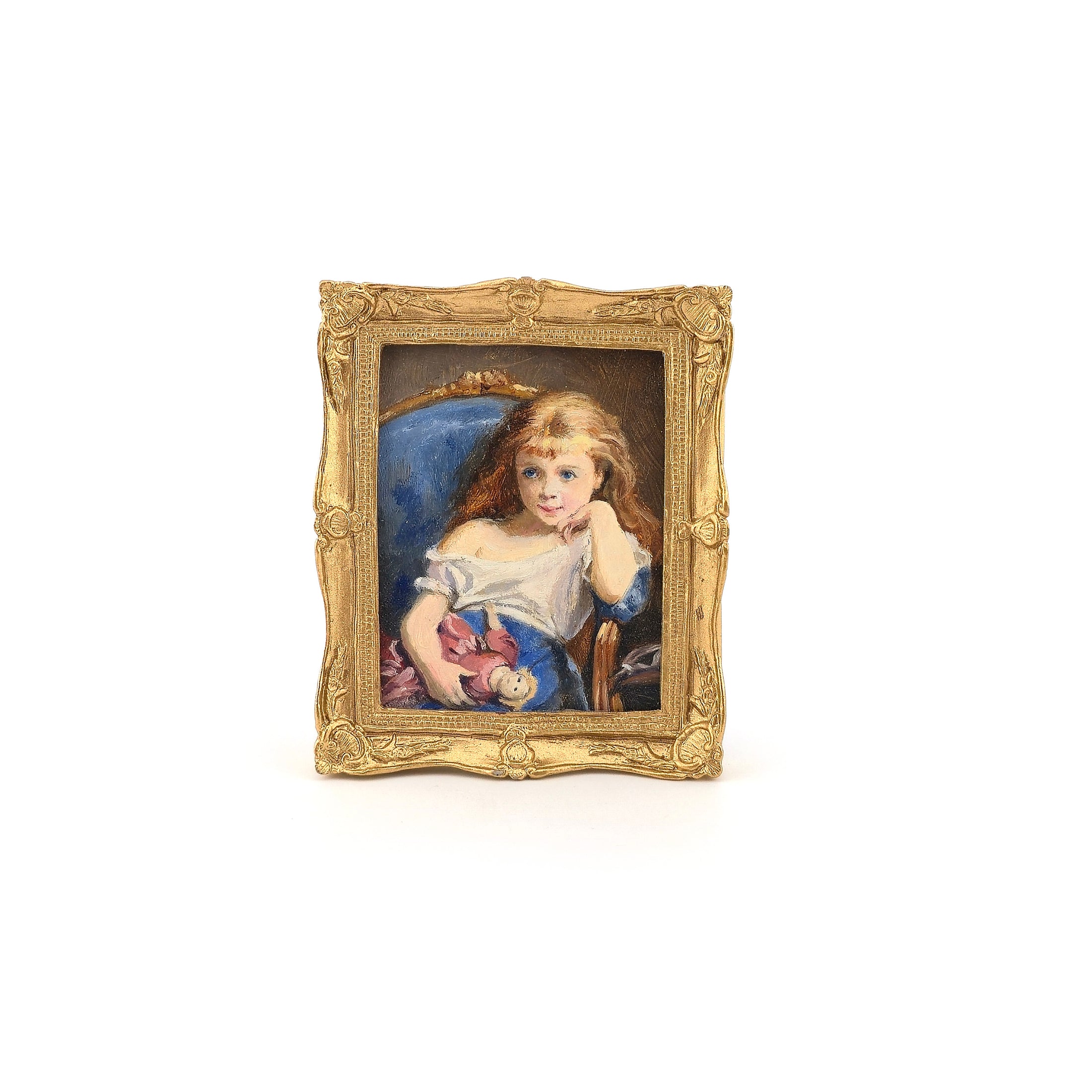 Ellen Tomy Oil Framed Painting After Zuber-Buhler Young Girl Holding Doll