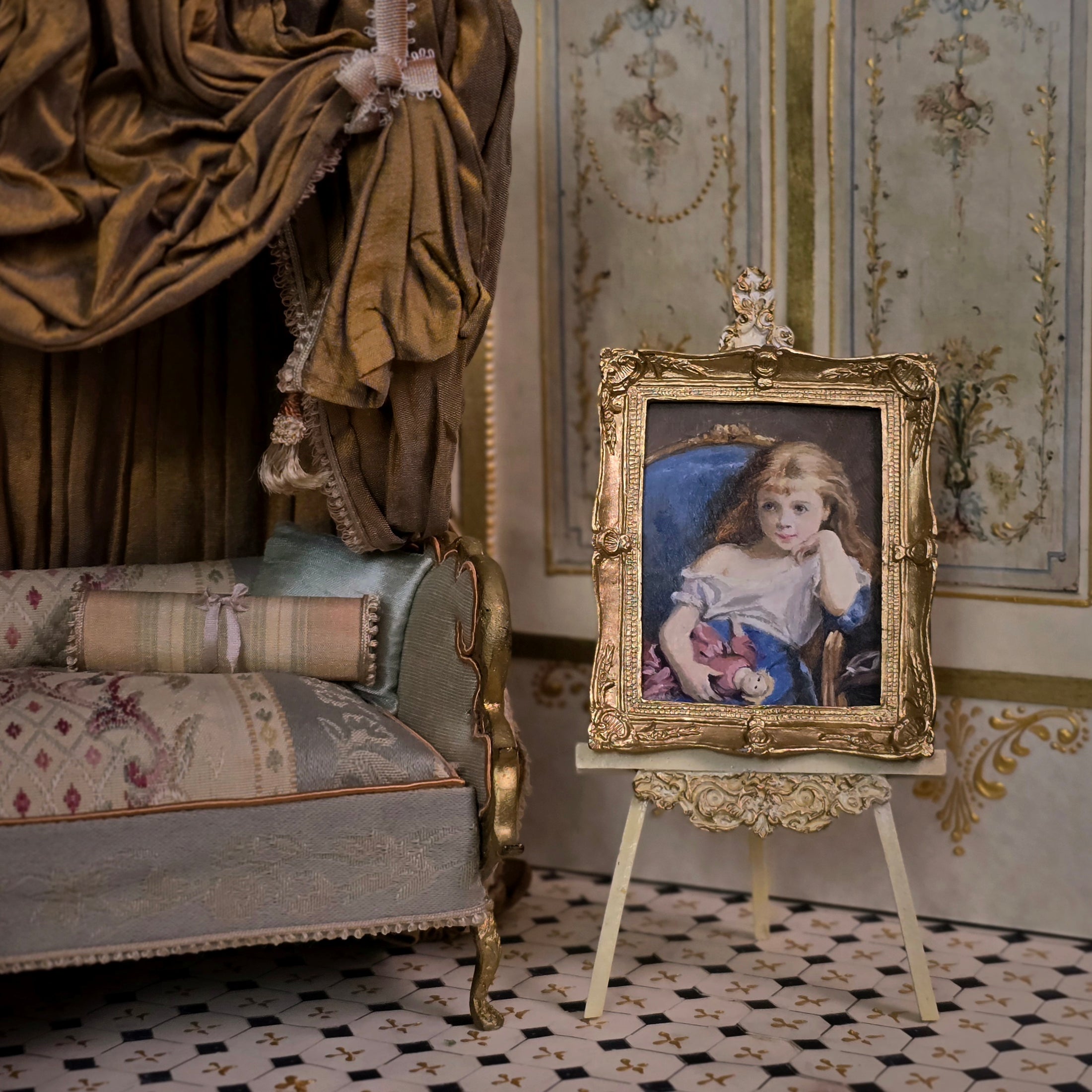 Ellen Tomy Oil Framed Painting After Zuber-Buhler Young Girl Holding Doll