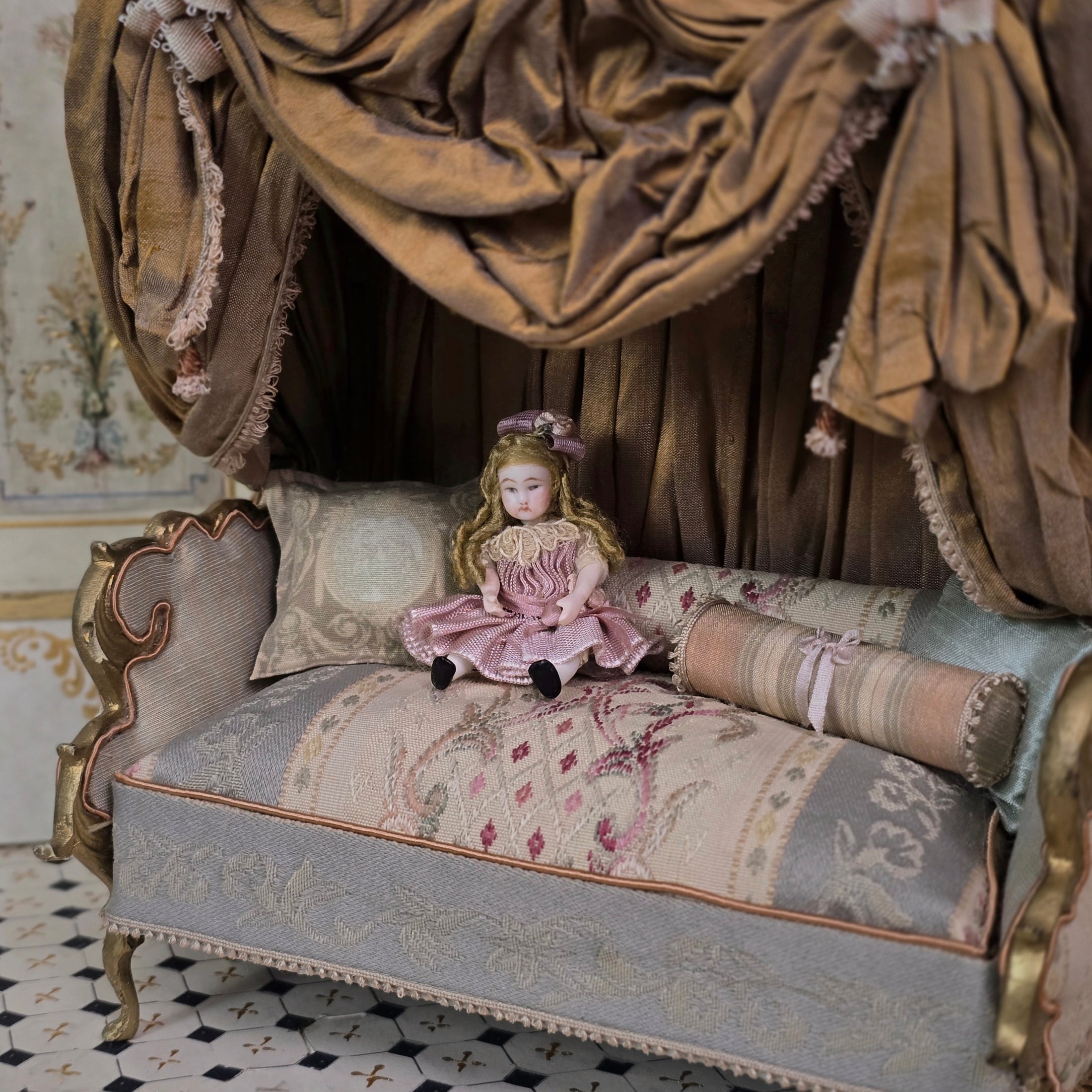 Pat Boldt Mignonette  in Pink Silk Dress Porcelain Companion Doll for Child 1:12