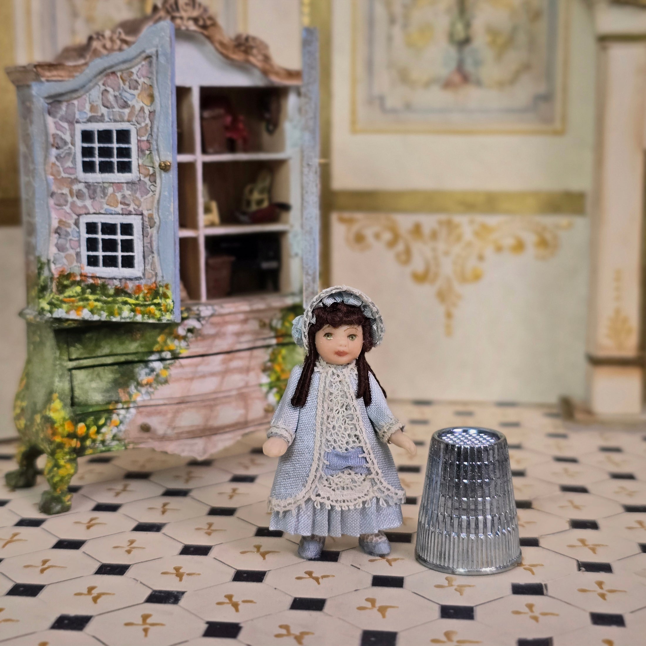 Diane Yunnie Porcelain Victorian Companion Doll for Child, Blue Silk Dress