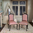 Load image into Gallery viewer, Bluette Maloney Hand Carved Pair Painted Silk Pink Upholstered Dining Chairs
