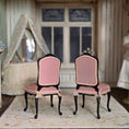 Load image into Gallery viewer, Bluette Maloney Hand Carved Pair Painted Silk Pink Upholstered Dining Chairs

