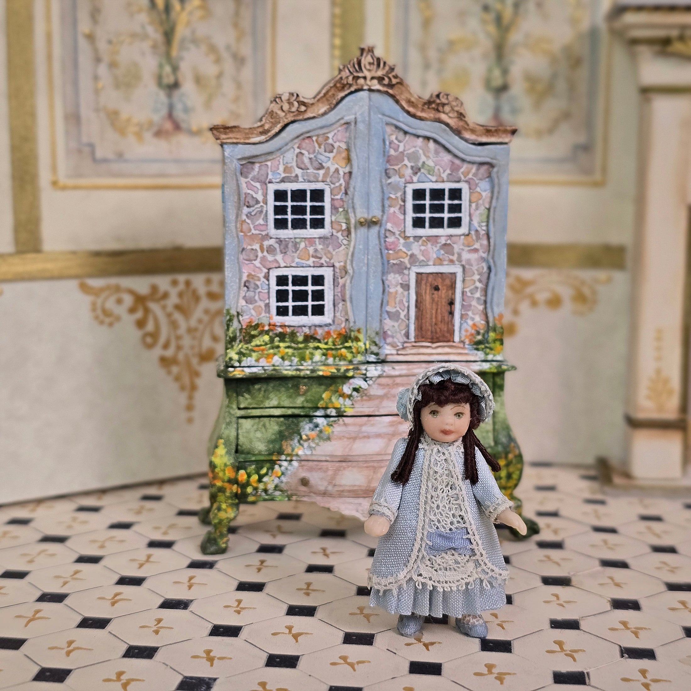 Diane Yunnie Porcelain Victorian Companion Doll for Child, Blue Silk Dress
