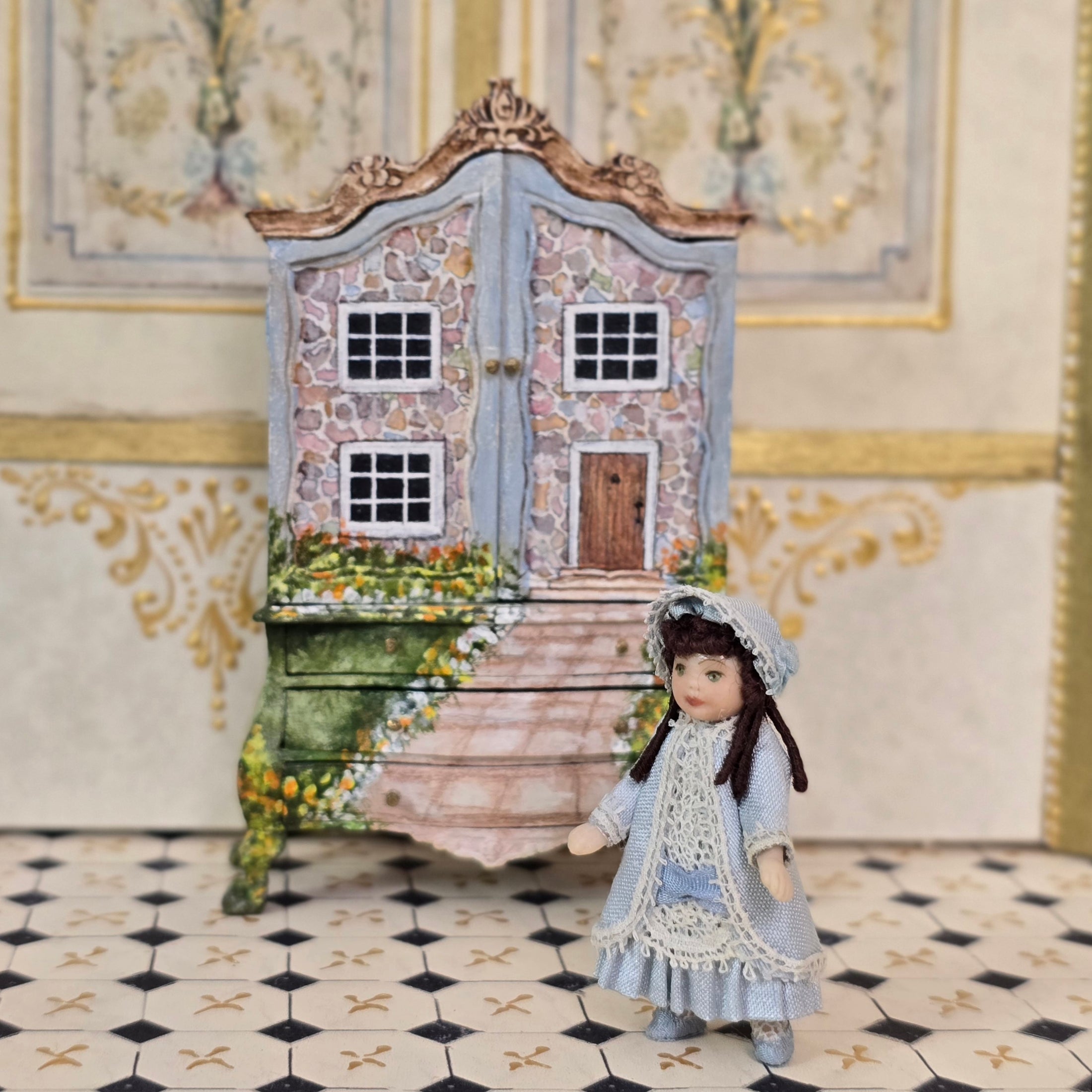 Diane Yunnie Porcelain Victorian Companion Doll for Child, Blue Silk Dress