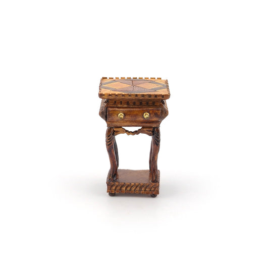 Miniature Dollhouse Carved Marquetry Inlay Side Table Artisan Signed A.E.V.
