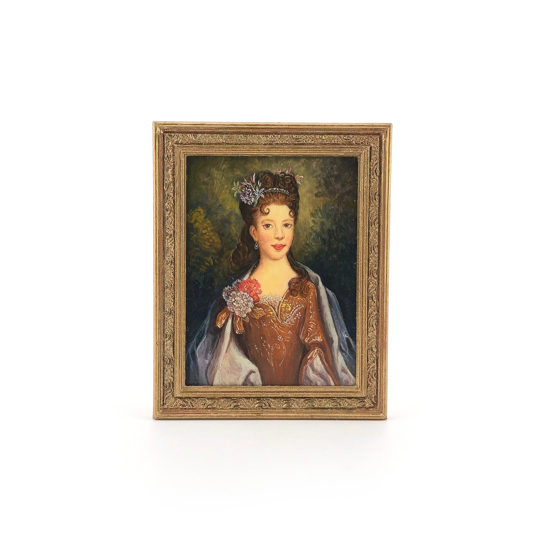 Paul Saltarelli Portrait of Princess Louisa Stewart Miniature Painting with Carved Frame