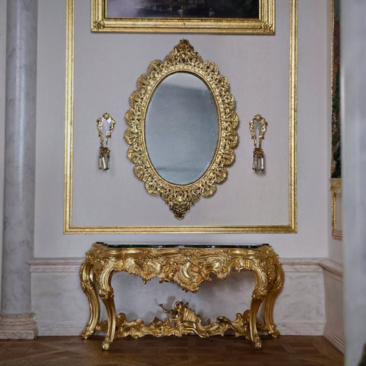 John Hodgson 1999 Gold Rococo Console with Green Marble Table Top 1:12