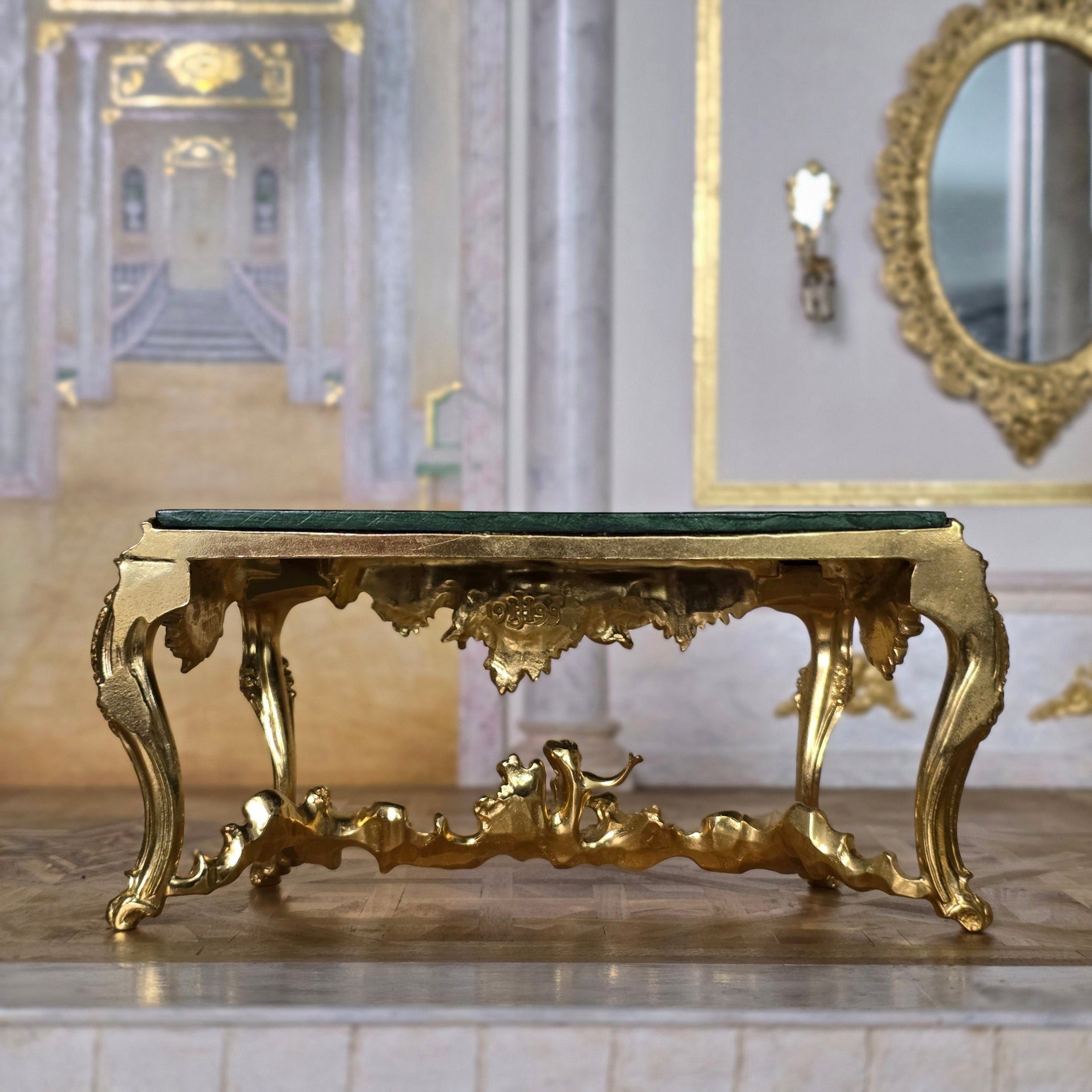 John Hodgson 1999 Gold Rococo Console with Green Marble Table Top 1:12