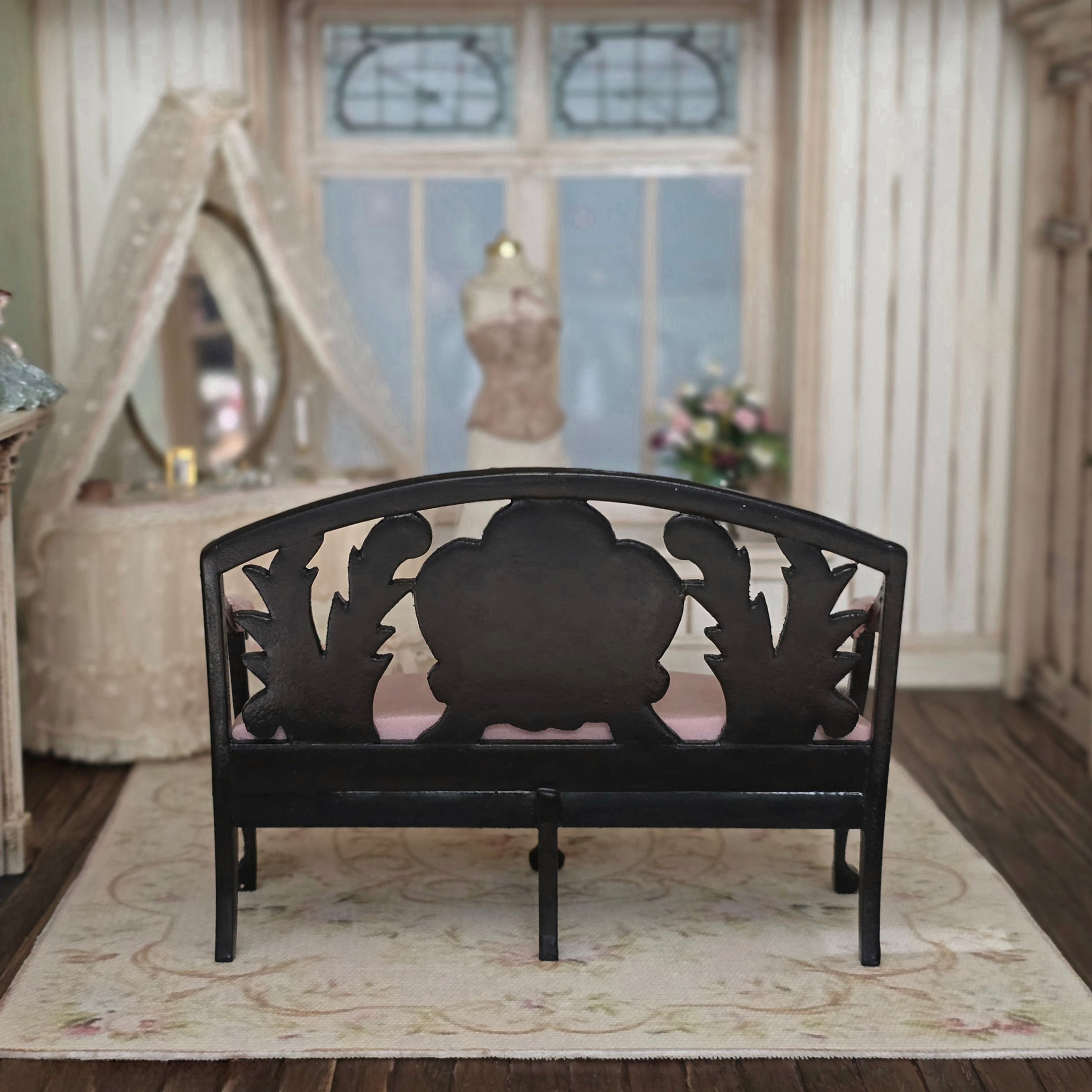 Renee Isabelle 1993 First Edition Pink Silk & Lacquer Rococo Settee 1:12 Scale