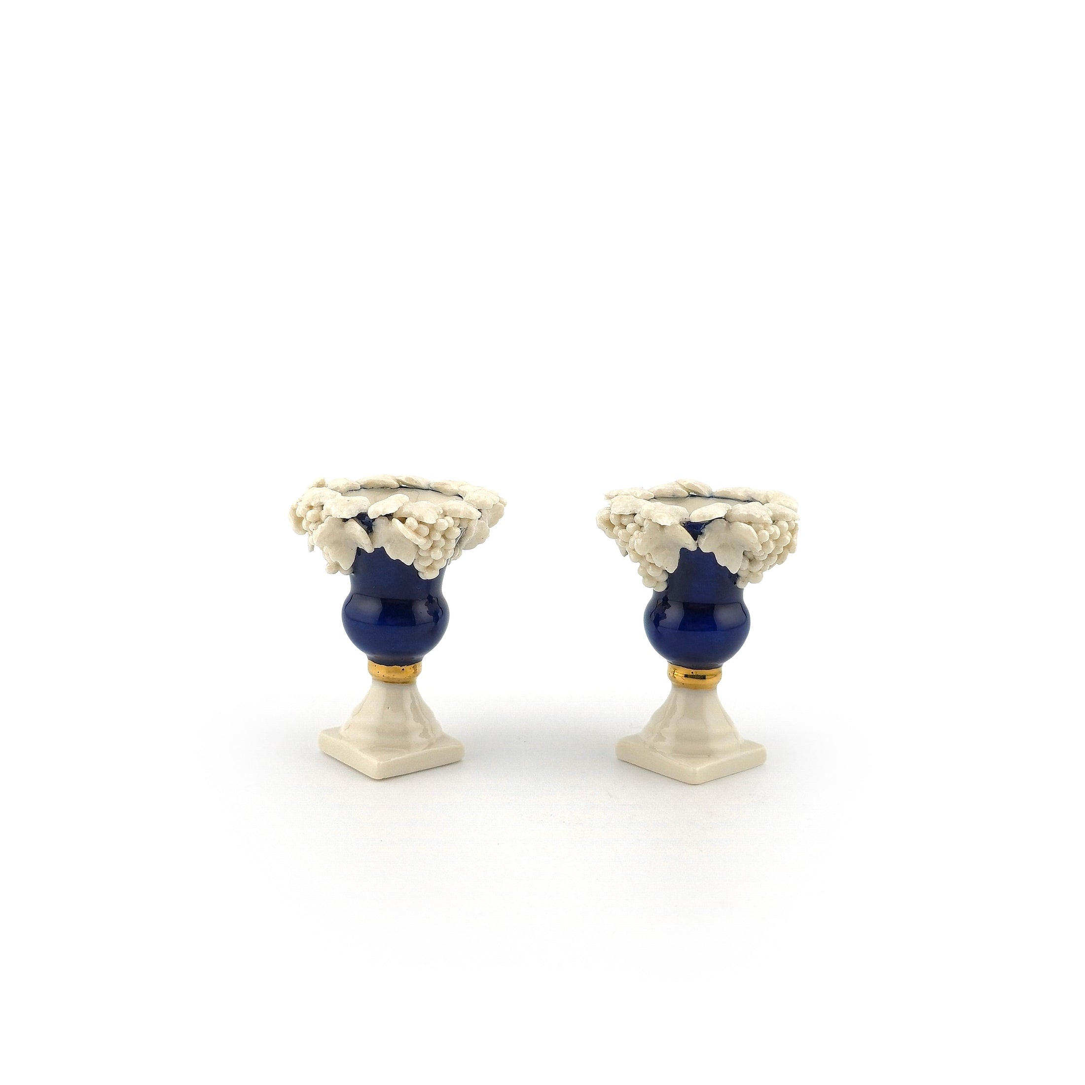 Vince Stapleton Pair of Porcelain Cobalt Blue Urns with Grapes 1:12 Scale