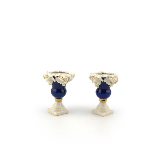 Vince Stapleton Pair of Porcelain Cobalt Blue Urns with Grapes 1:12 Scale