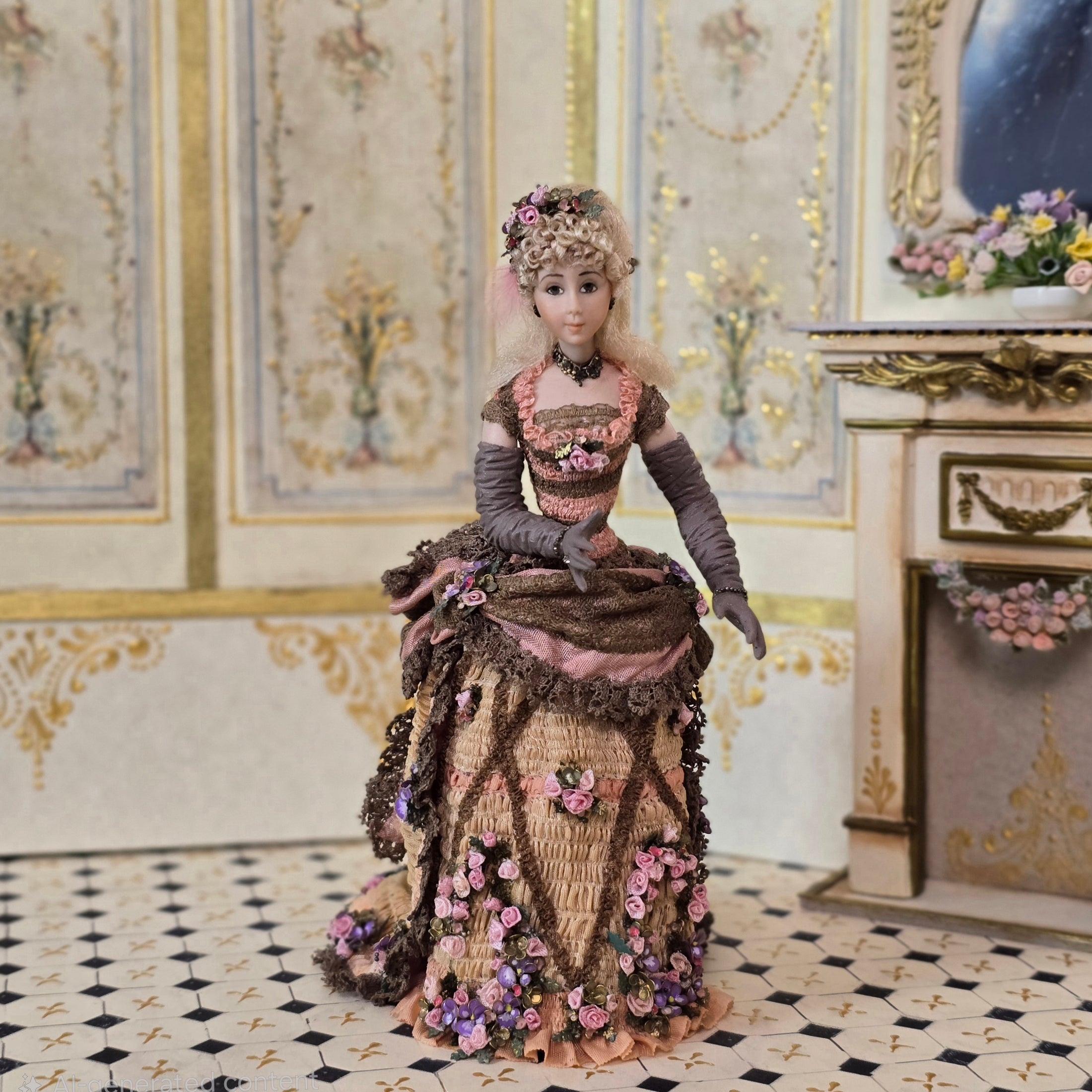 Stacy Hoffman Porcelain Victorian Lady Dollhouse Doll Floral & Lace Gown