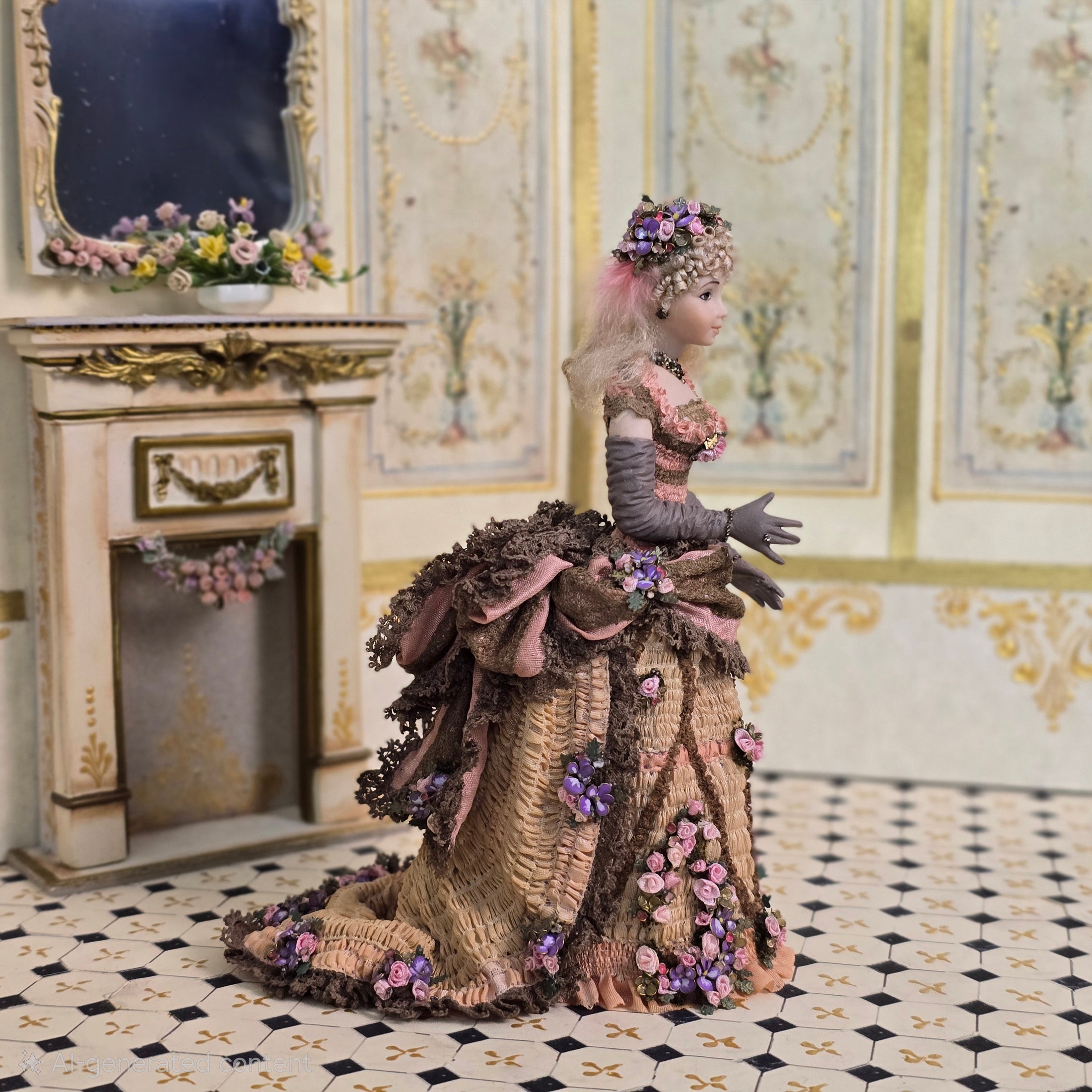 Stacy Hoffman Porcelain Victorian Lady Dollhouse Doll Floral & Lace Gown