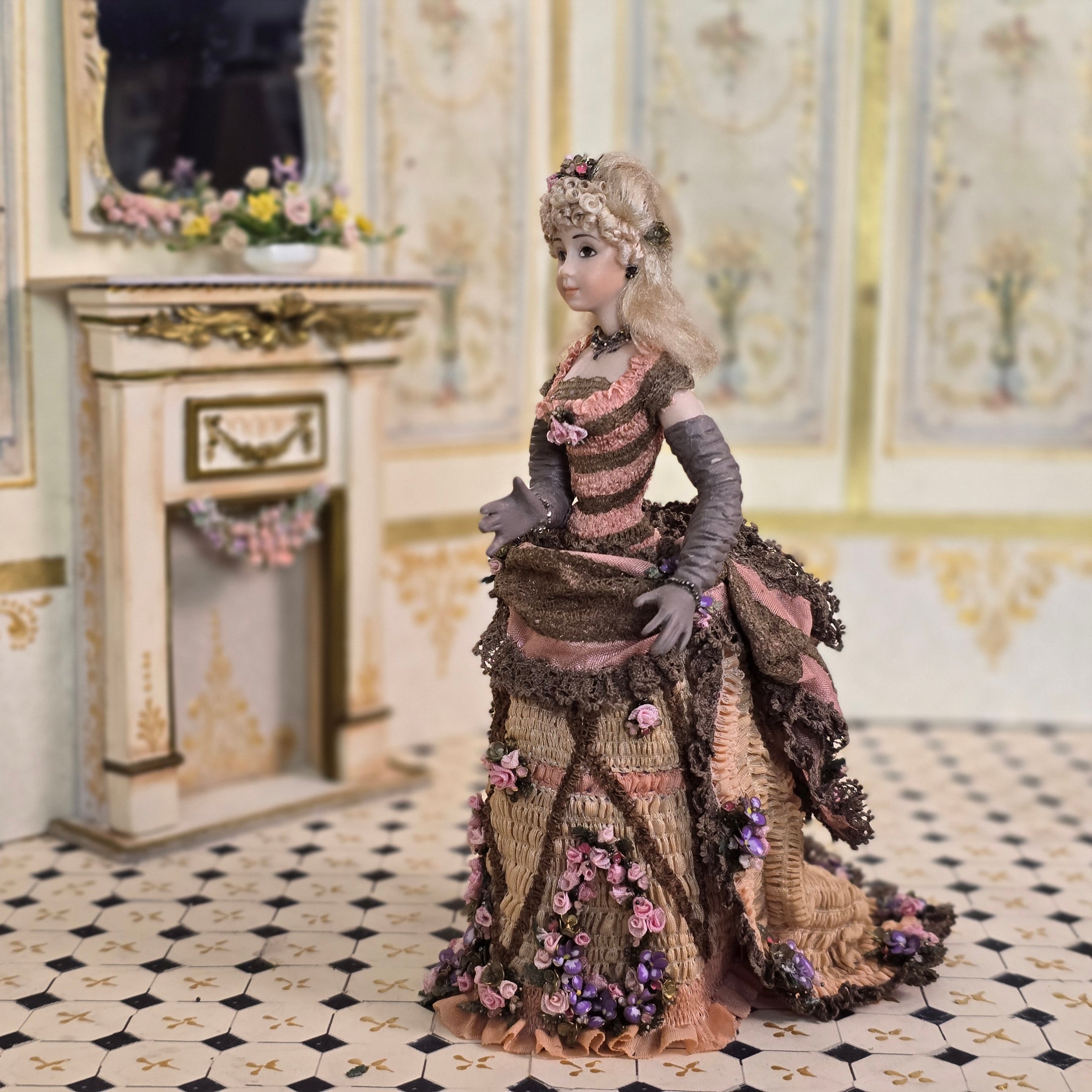 Stacy Hoffman Porcelain Victorian Lady Dollhouse Doll Floral & Lace Gown