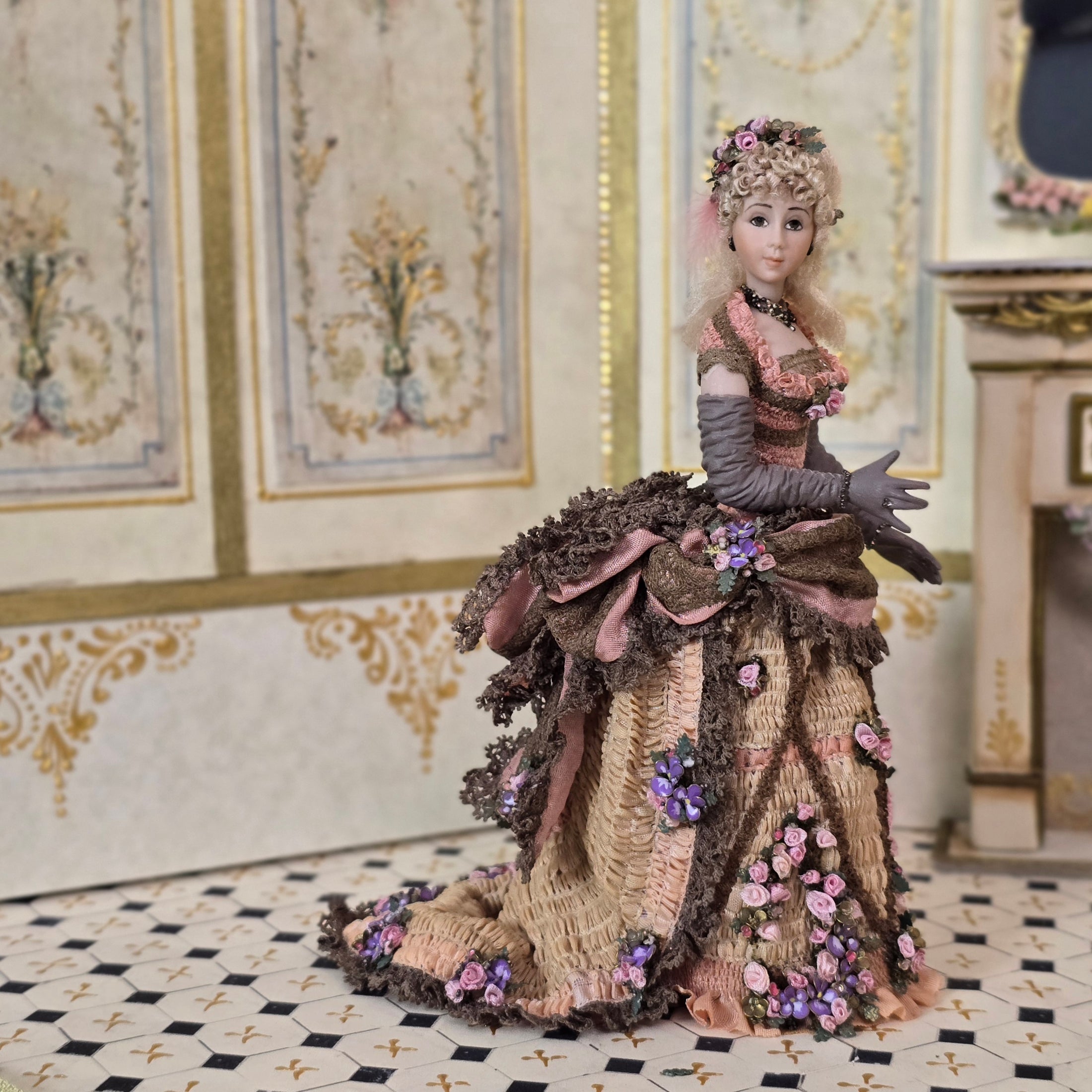 Stacy Hoffman Porcelain Victorian Lady Dollhouse Doll Floral & Lace Gown