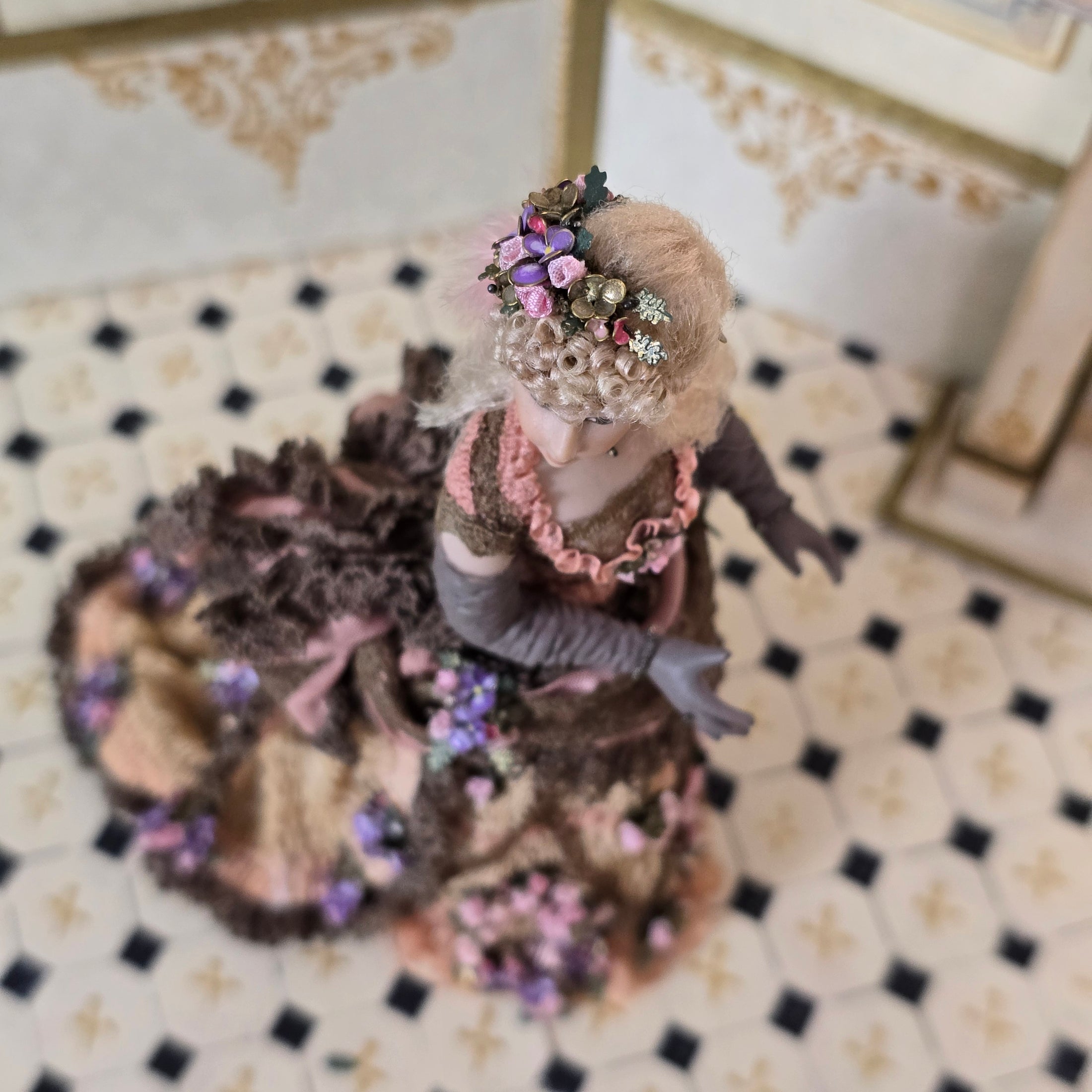 Stacy Hoffman Porcelain Victorian Lady Dollhouse Doll Floral & Lace Gown