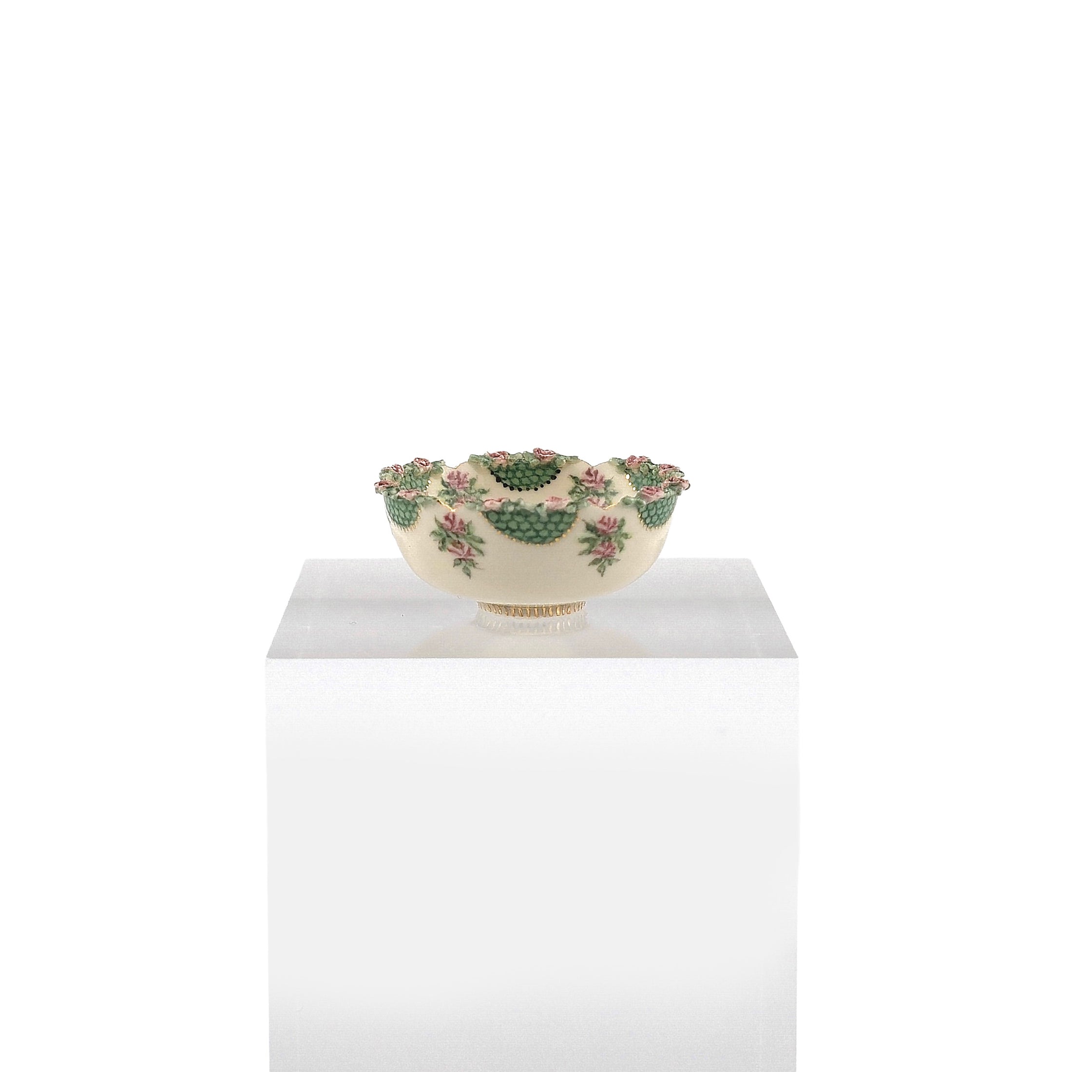 Teresa & Jean Welch OOAK Gilt Rose Garland Porcelain Bowl 1999 RARE