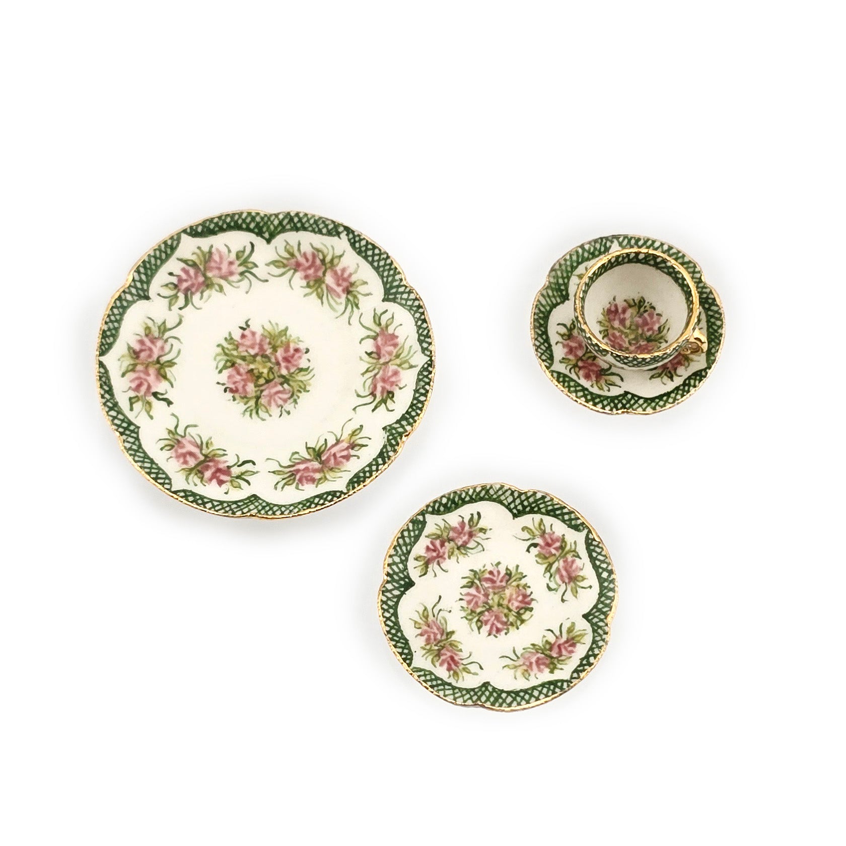Teresa Welch Gilt GREEN Rose Porcelain 4-Piece Place Setting 2014