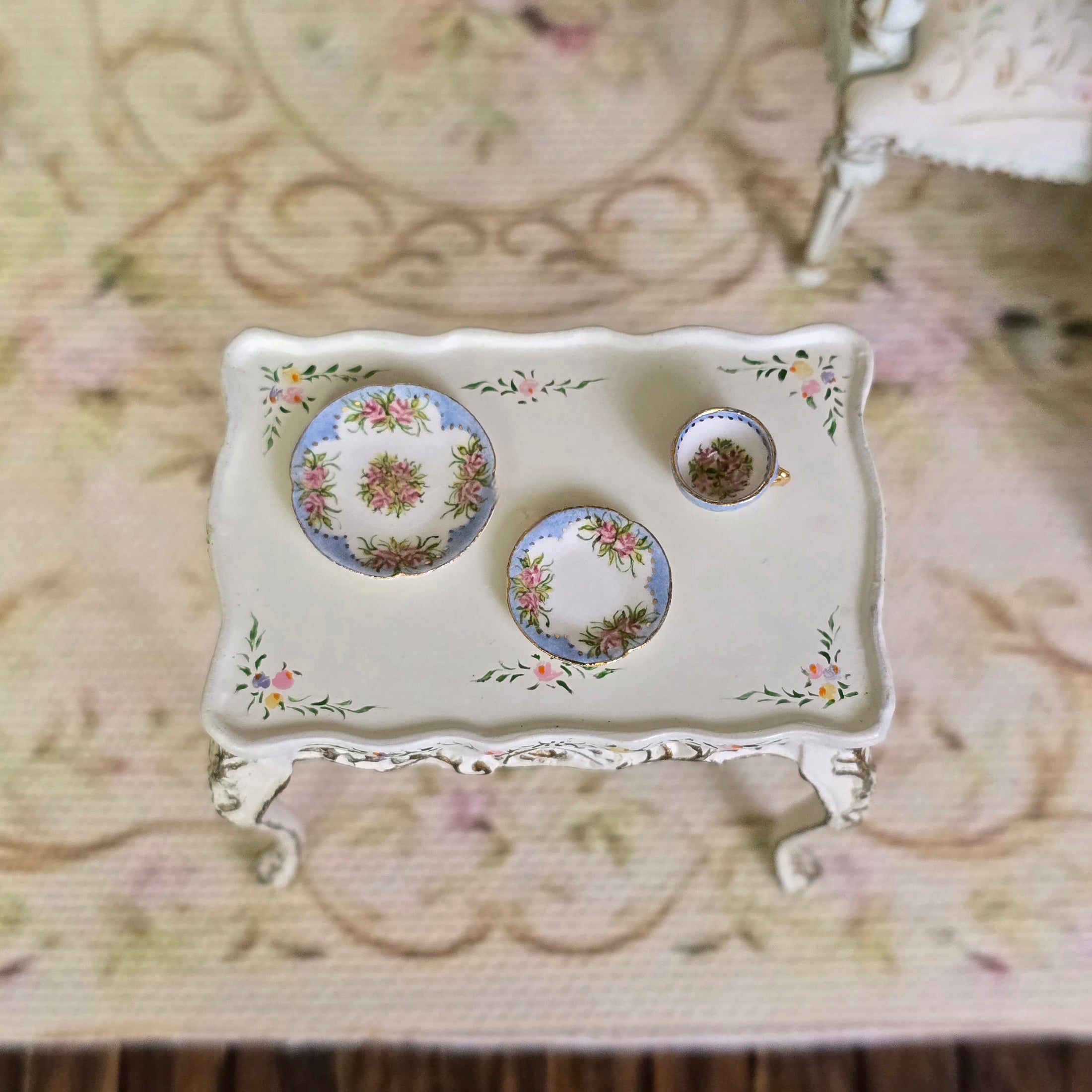 Teresa Welch Baby Blue Rose 3-Piece Porcelain Dessert Set 2014