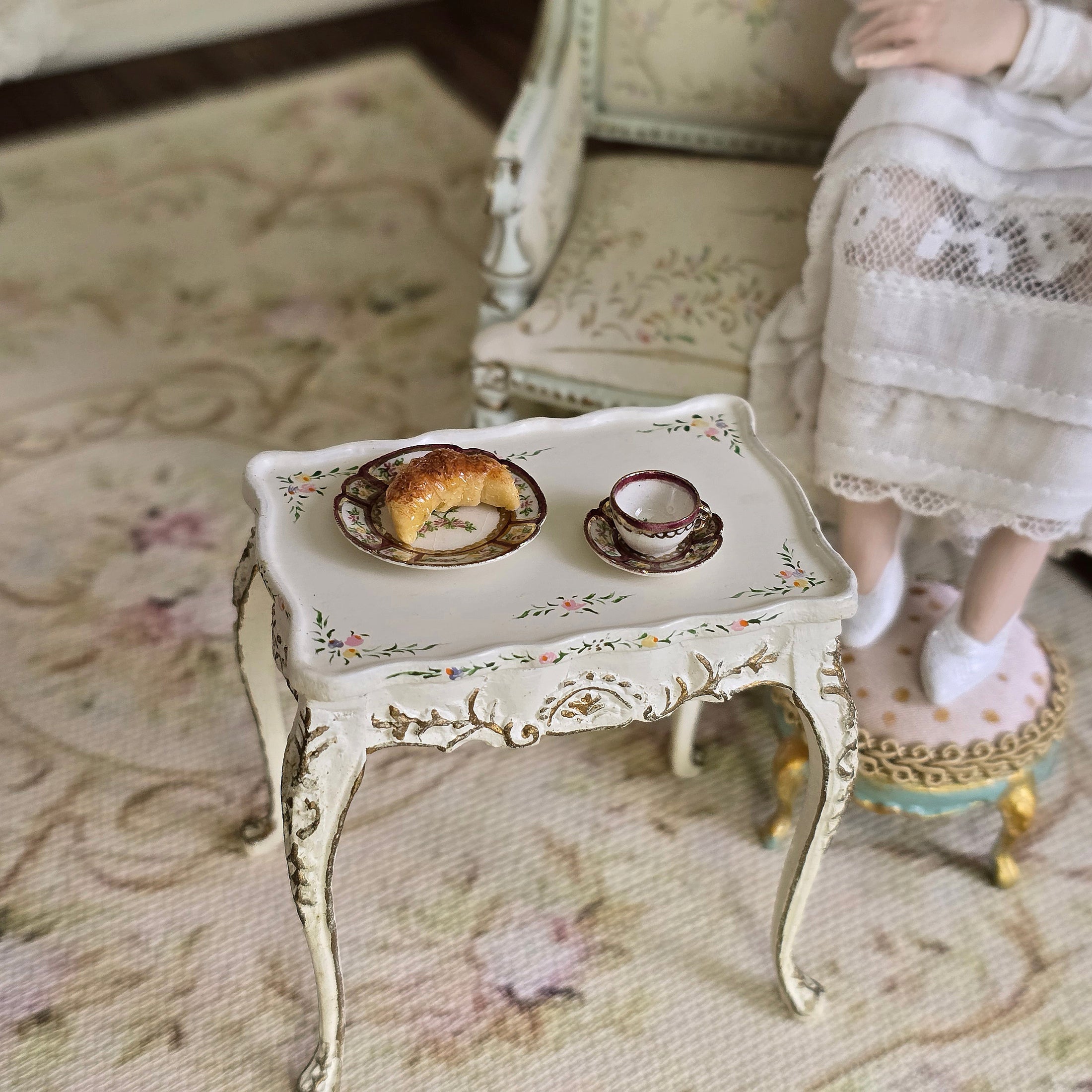 Teresa Welch Burgundy & Gold Floral 3-Piece Dessert Set RARE 1994