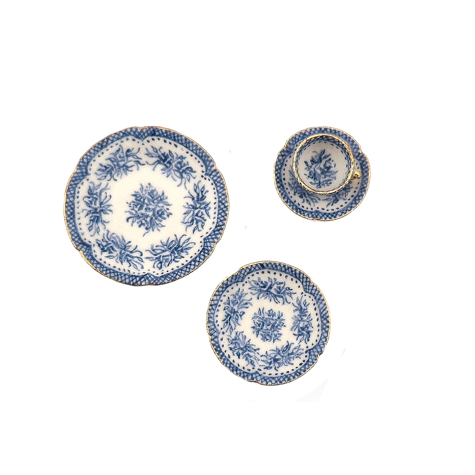 Teresa Welch Gilt Cobalt Blue & White Porcelain 4-Piece Place Setting 2015