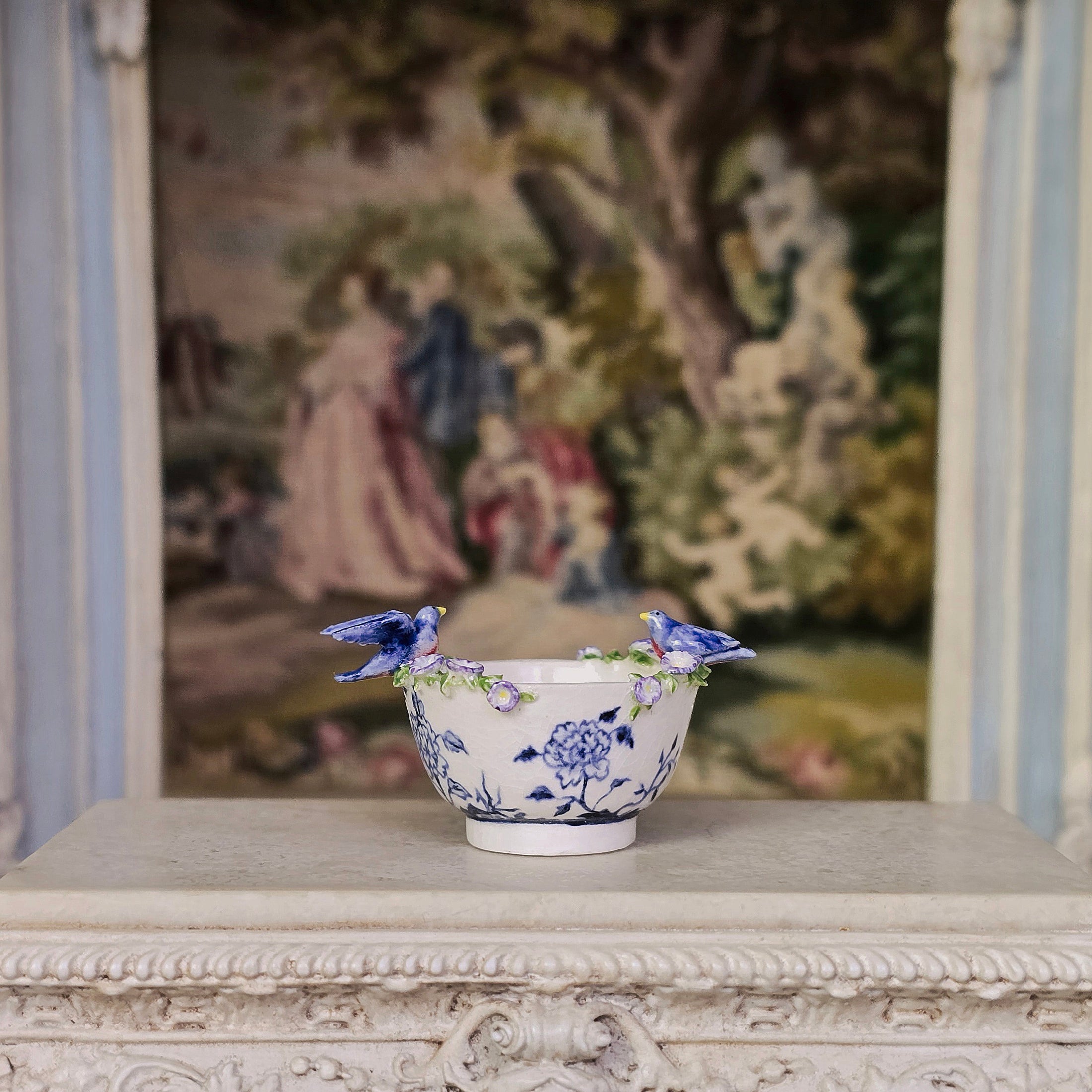 Jack Cashmere Blue Bird & Morning Glory Porcelain Decorative Bowl RARE