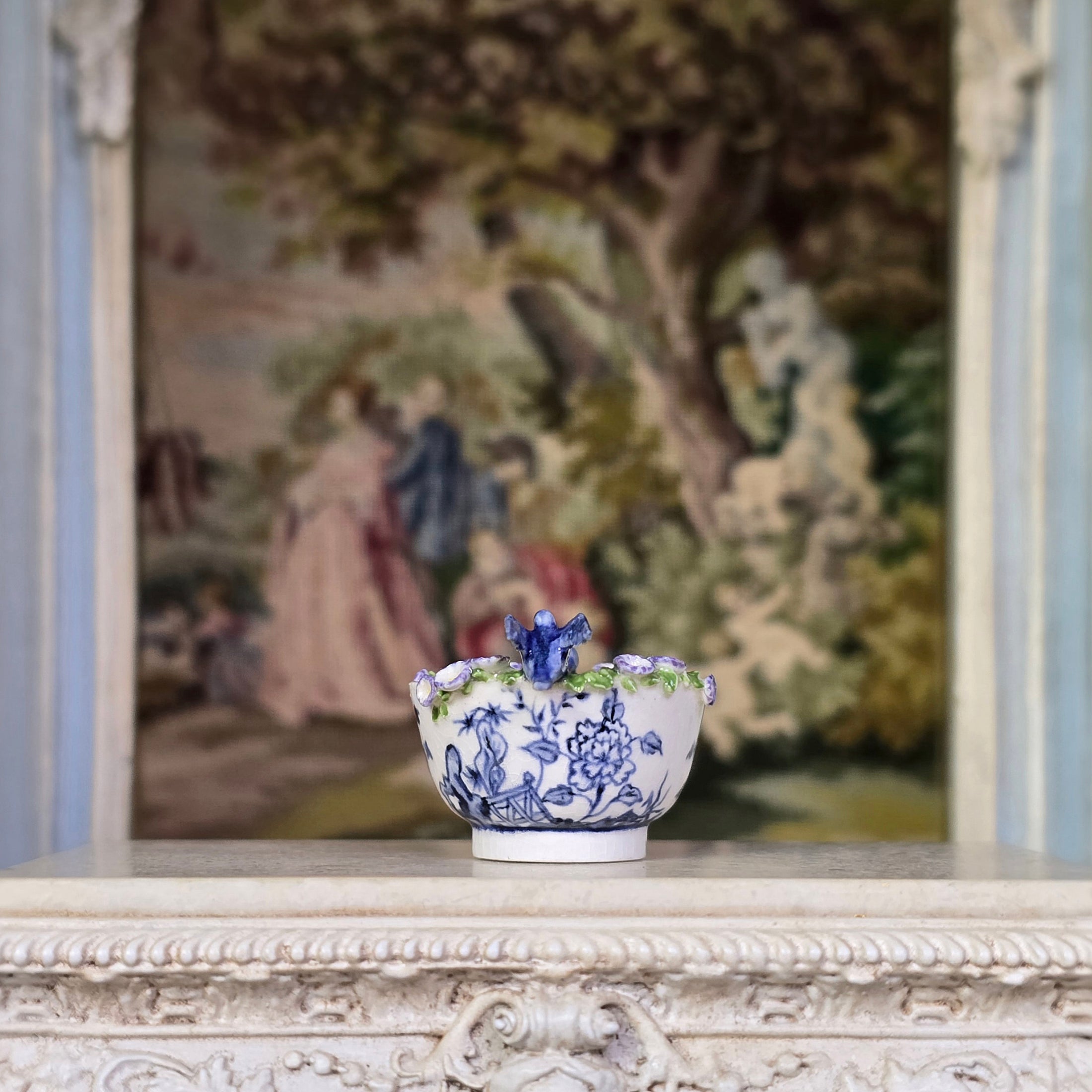 Jack Cashmere Blue Bird & Morning Glory Porcelain Decorative Bowl RARE