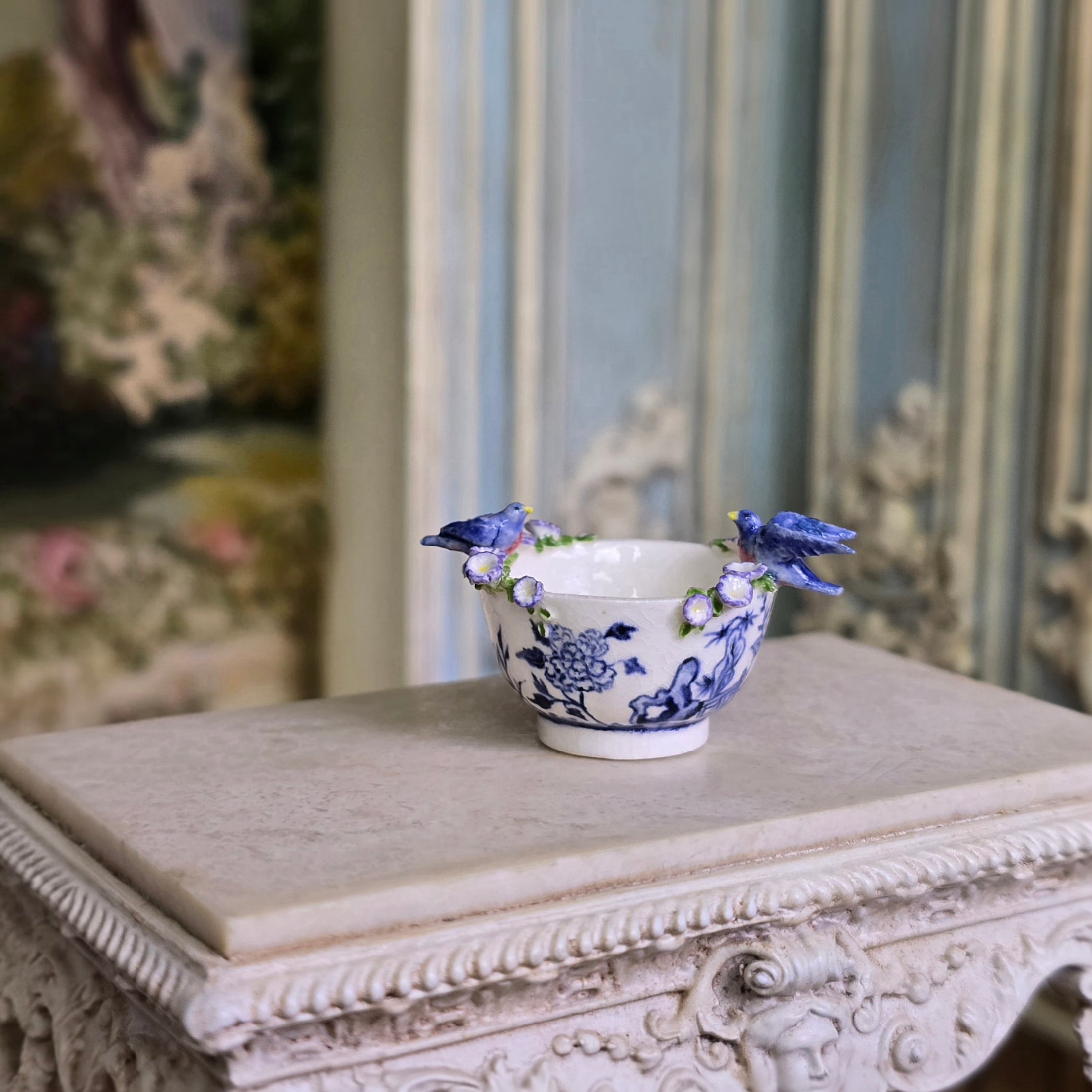 Jack Cashmere Blue Bird & Morning Glory Porcelain Decorative Bowl RARE