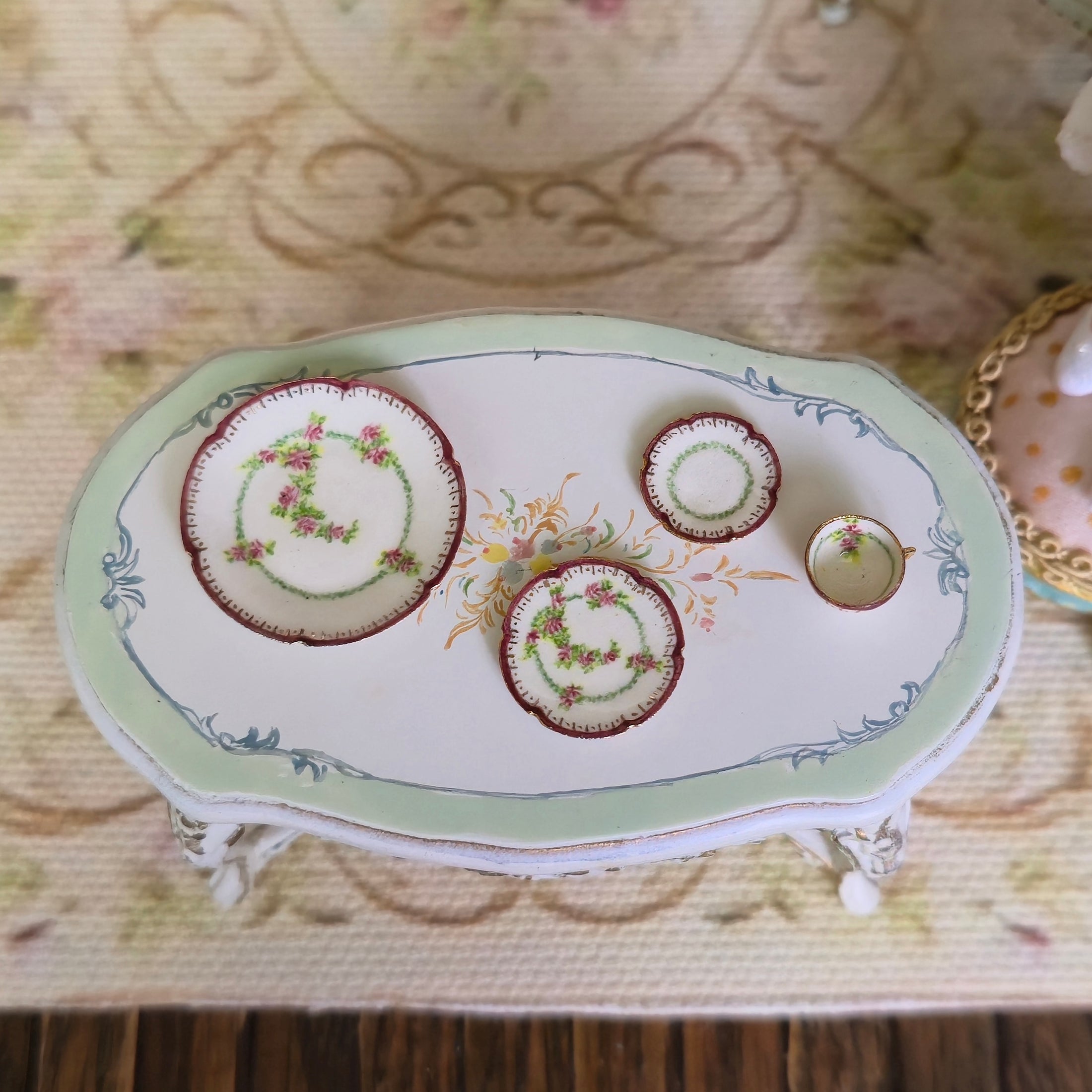 Teresa Welch 2000 One-of-a-Kind 4-Piece Rose Garland Place Setting RARE