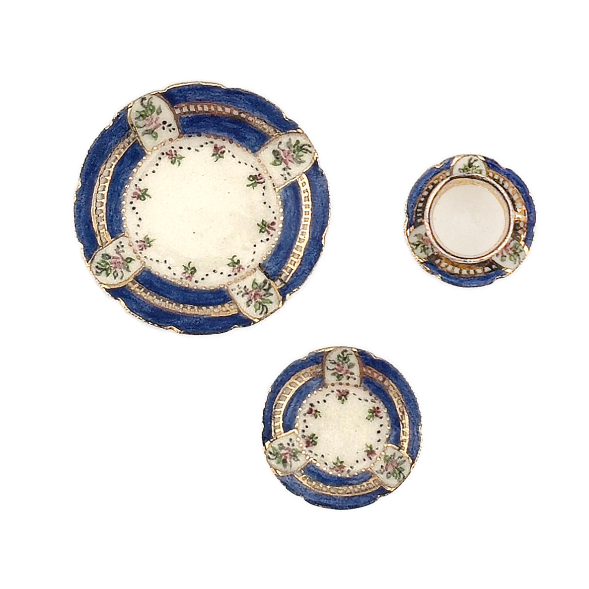 Teresa Welch 2000 Cobalt Blue & Pink Floral 4-Piece Place Setting