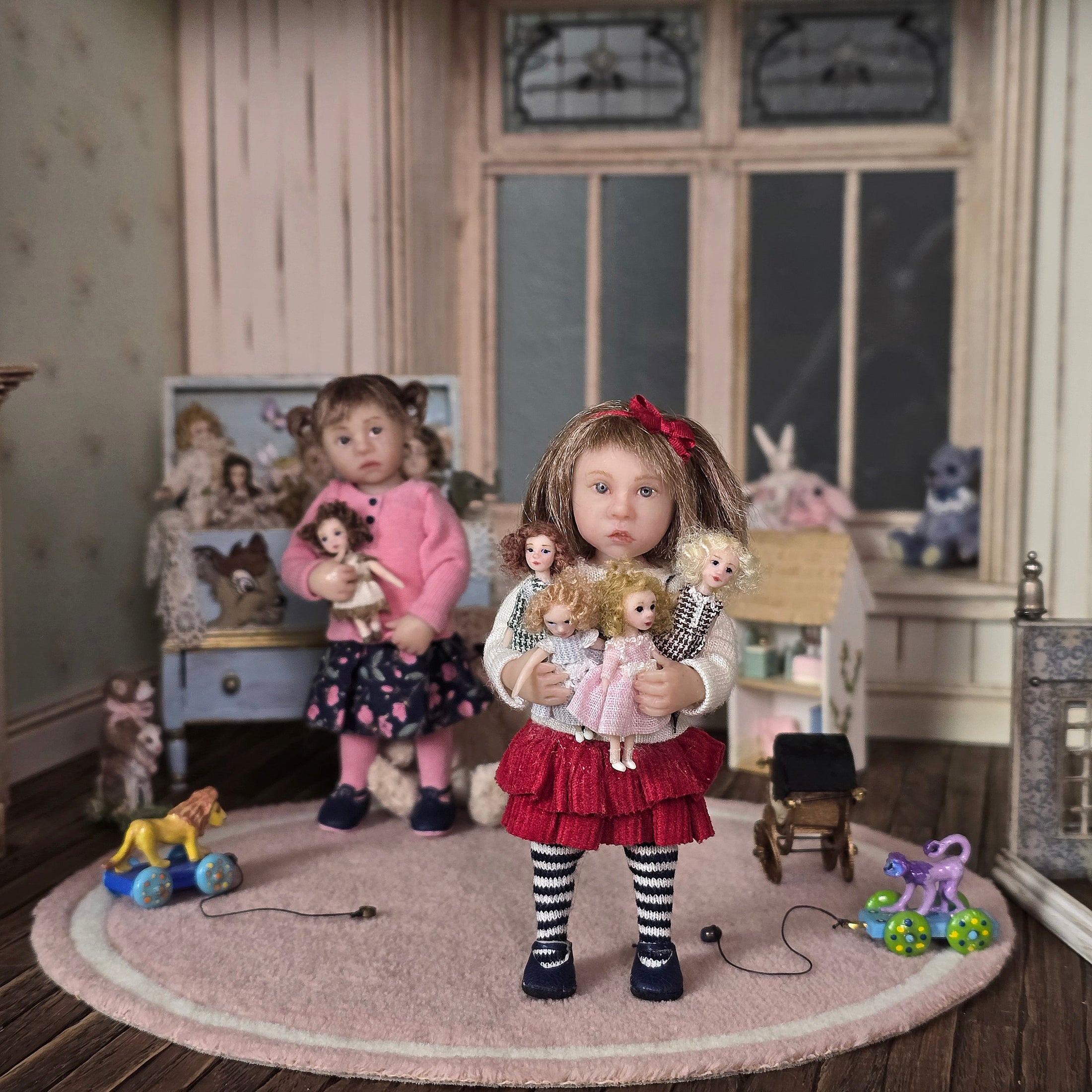 Irina Martin Little Girl Dollhouse Doll Holding her Four Micro Dolls