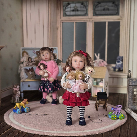 Irina Martin Little Girl Dollhouse Doll Holding her Four Micro Dolls
