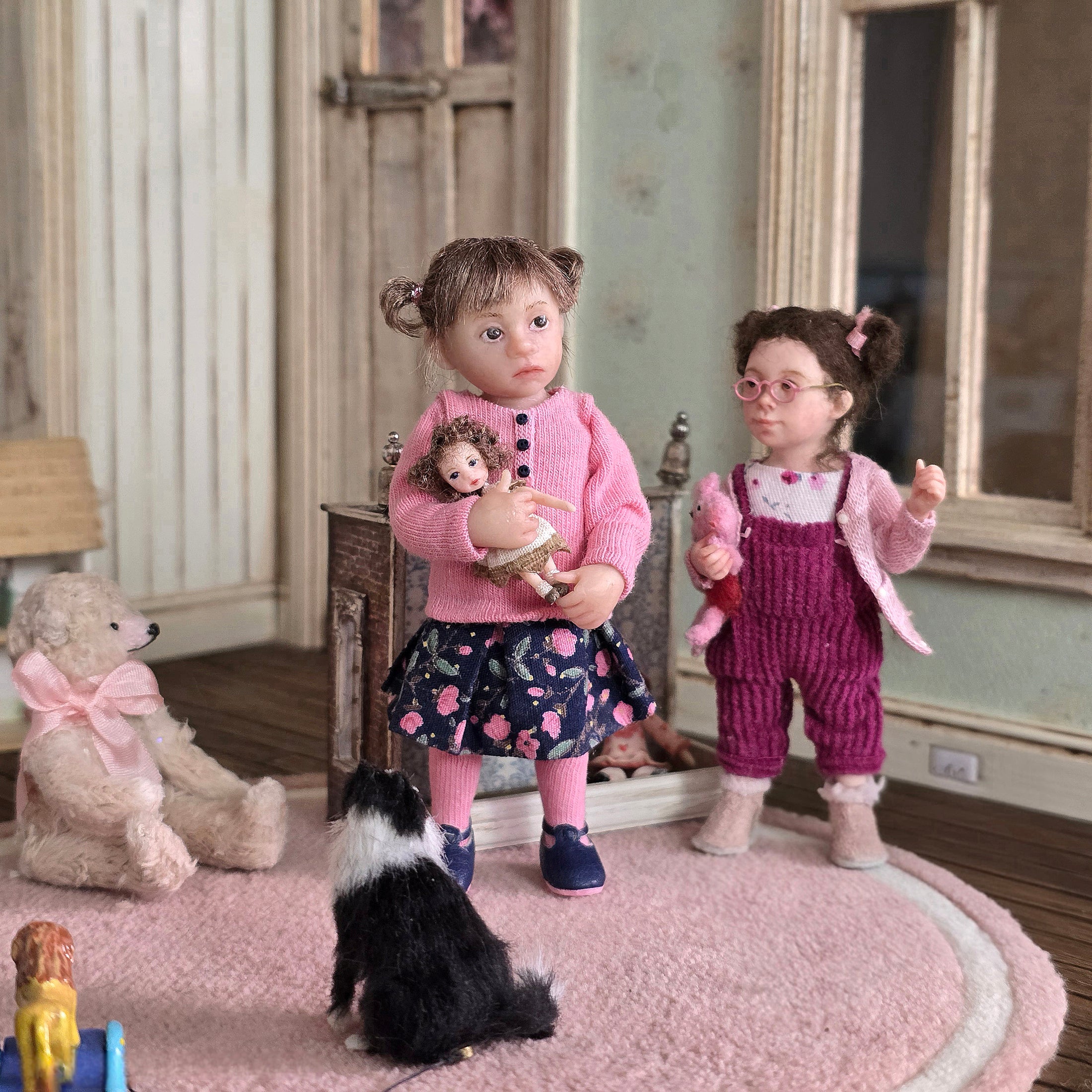Irina Martin Pigtails Girl Dollhouse Doll Holding Her Own Tiny Doll