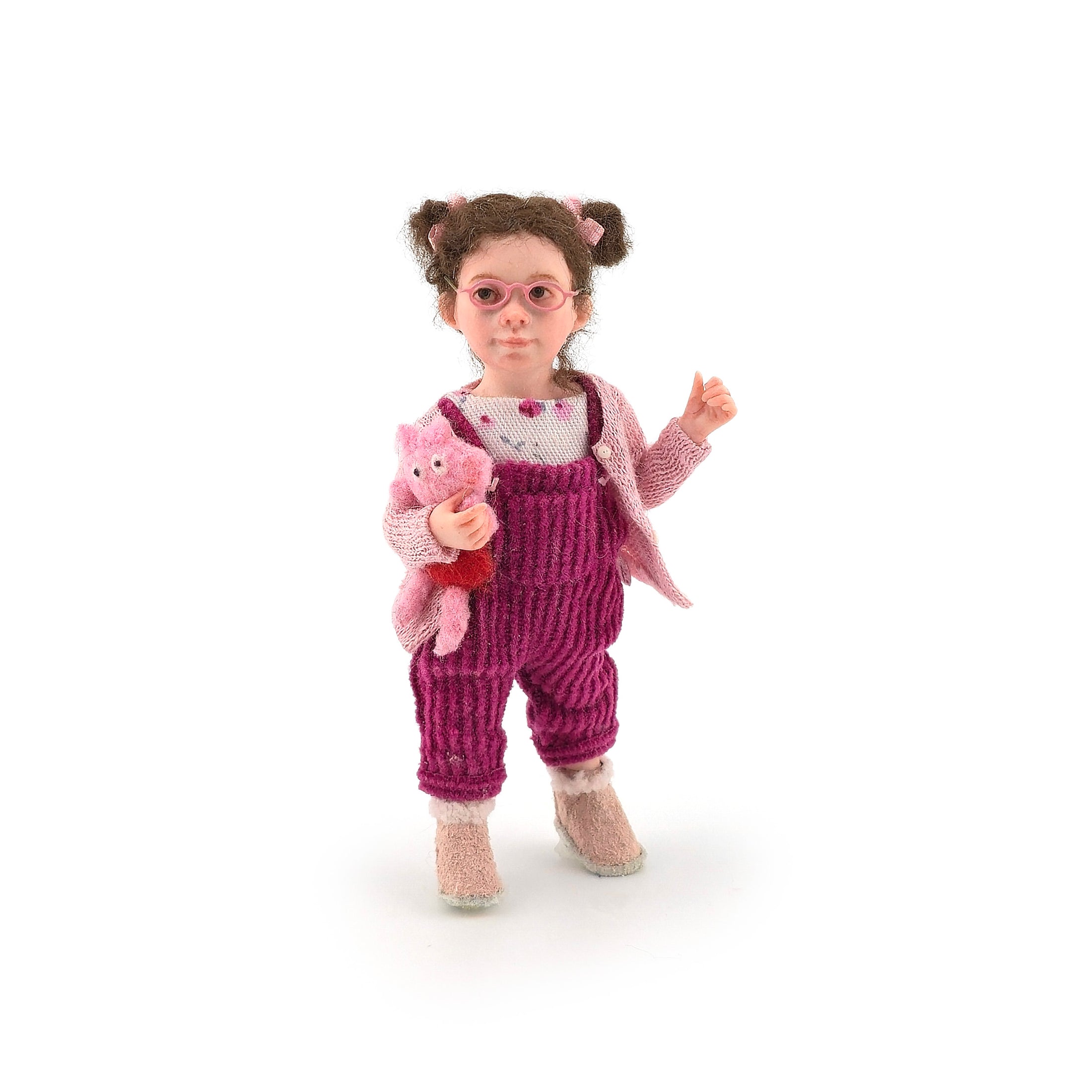 Irina Martin Curly Girl Dollhouse Doll in Pink with Peppa Pig Toy